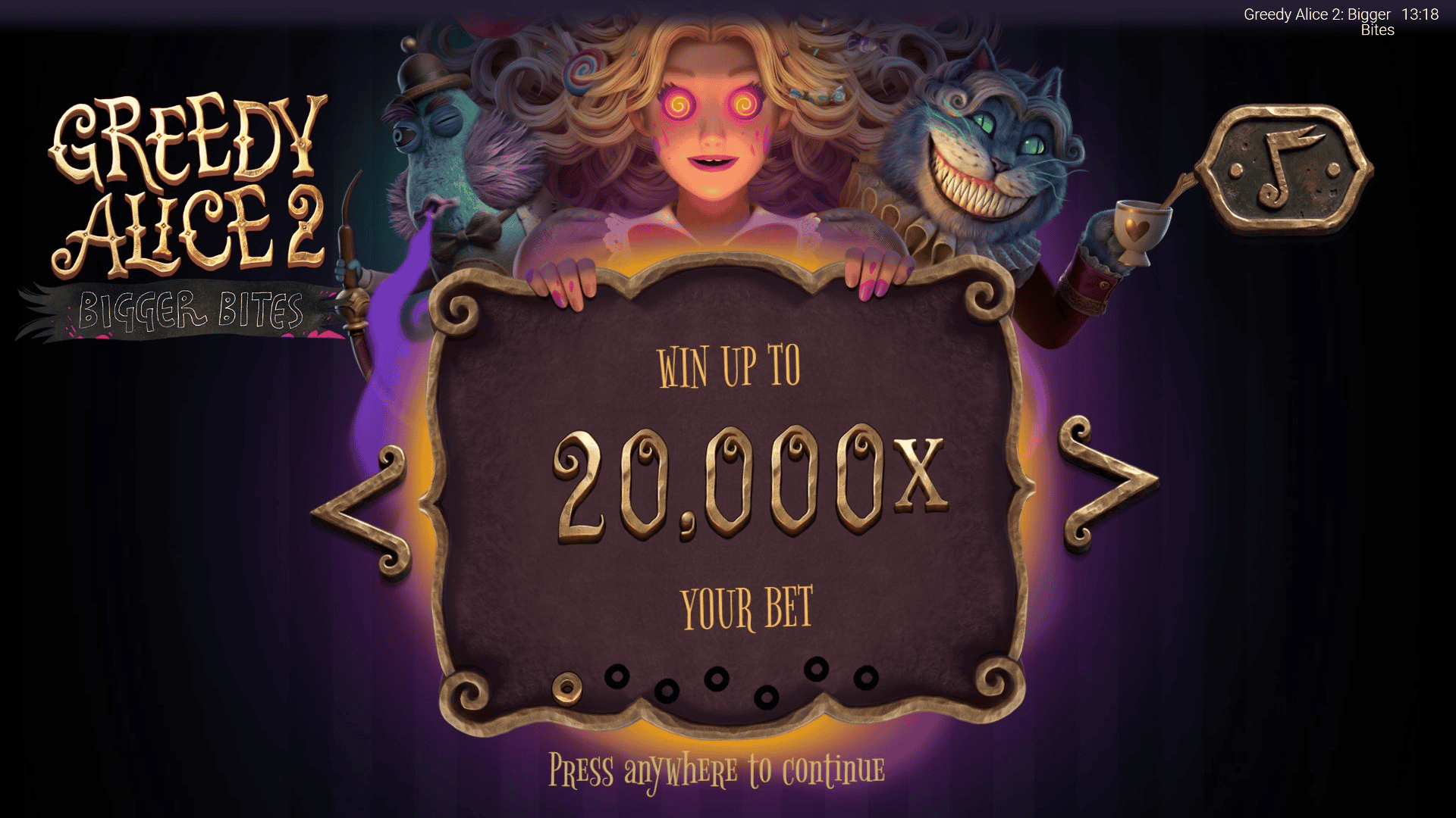 Greedy Alice 2 Bigger Bites slot intro screen