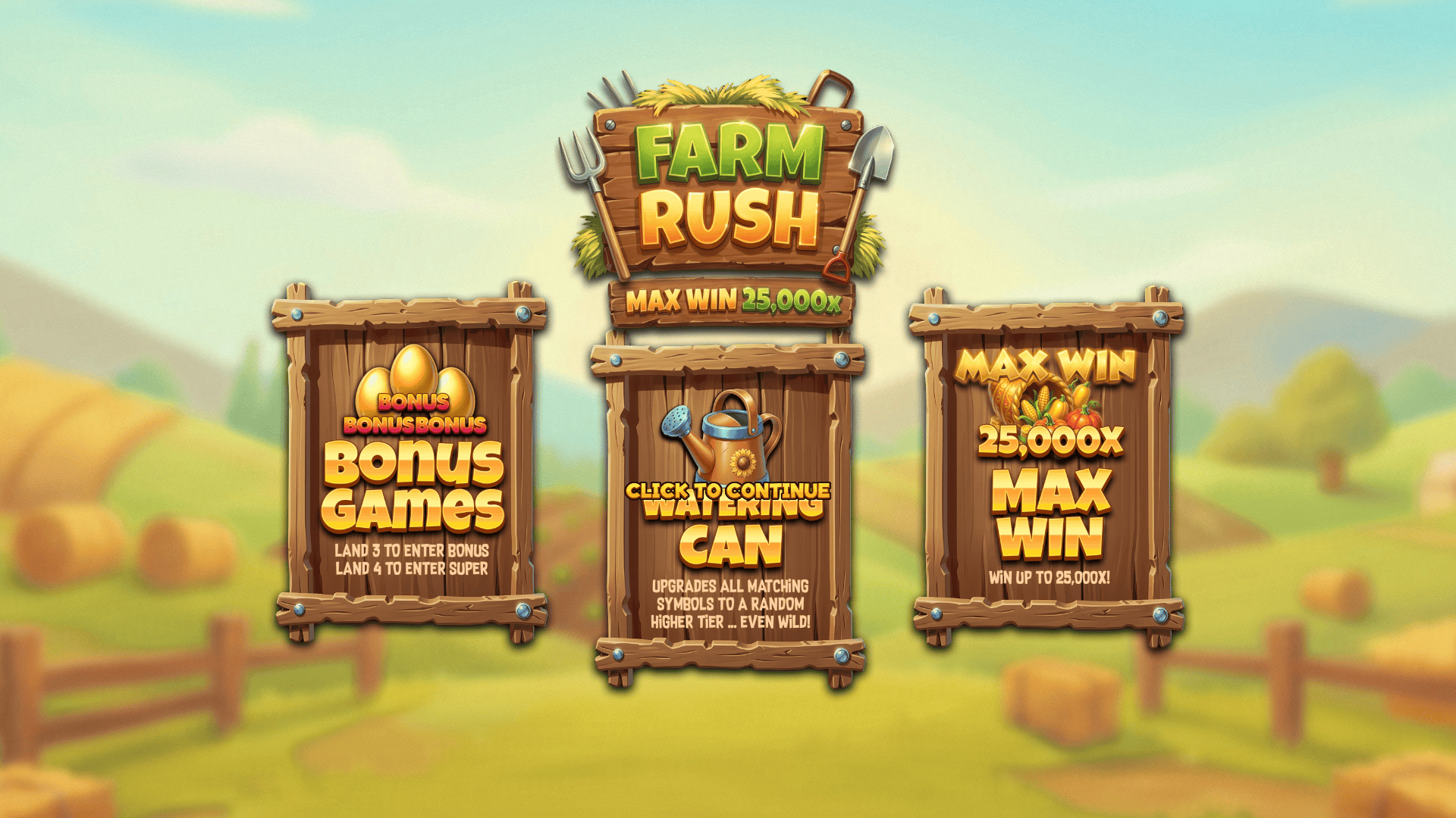 Farm Rush slot intro screen