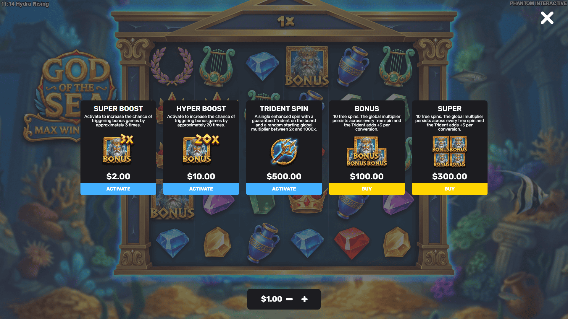 God Of The Sea bonus buy menu