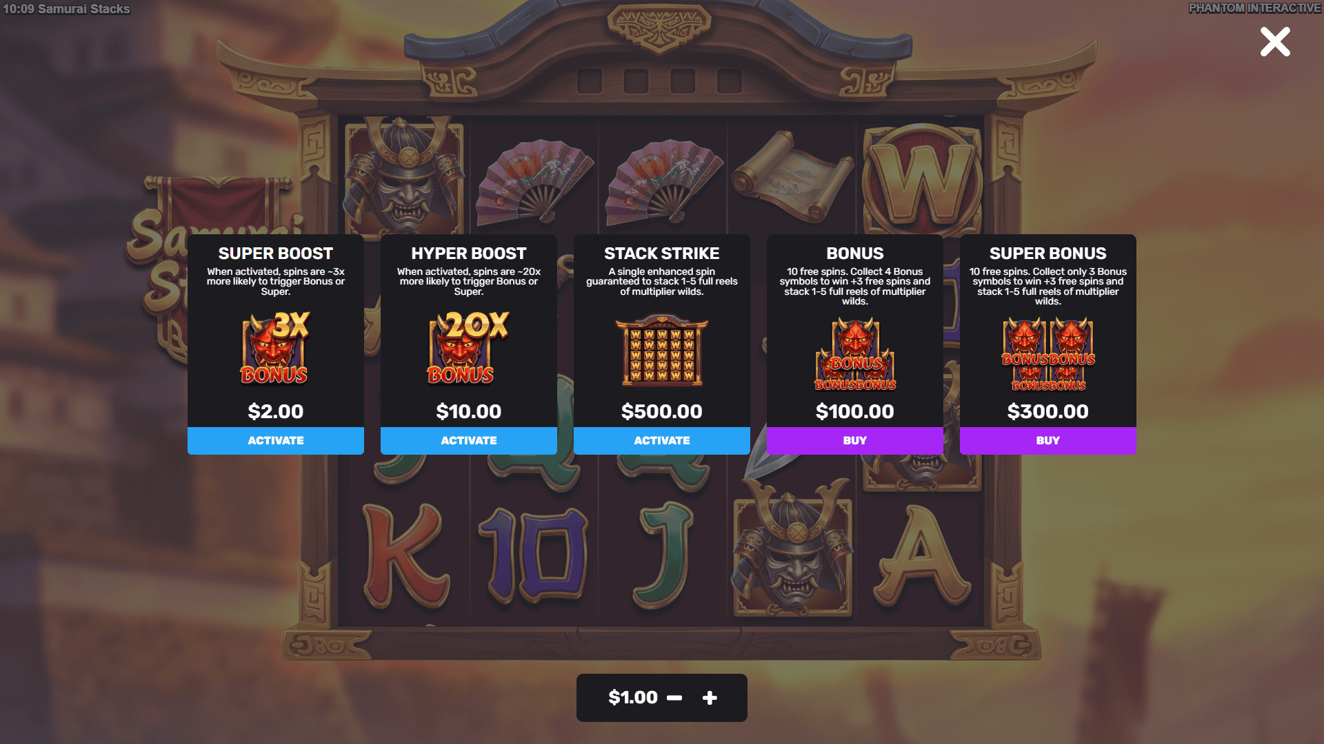 Samurai Stacks bonus buy menu