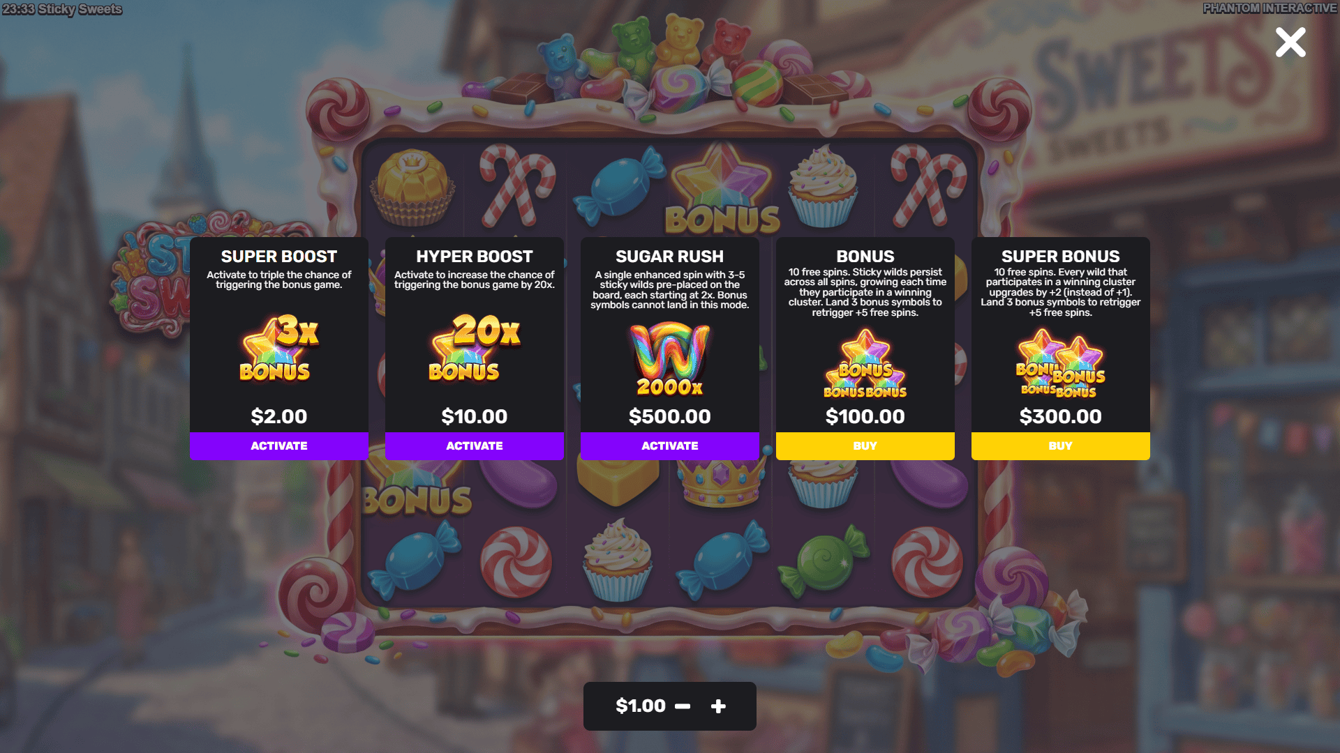 Sticky Sweets bonus buy menu