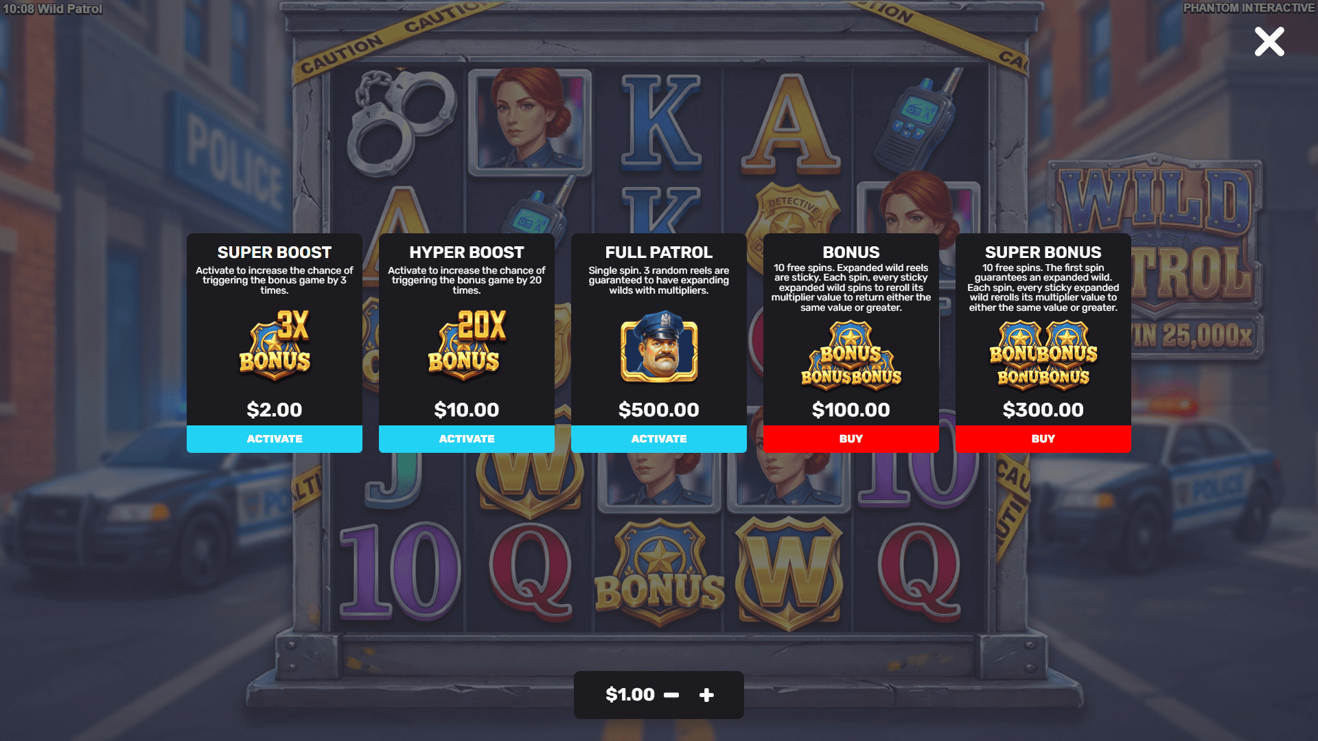 Wild Patrol bonus buy menu