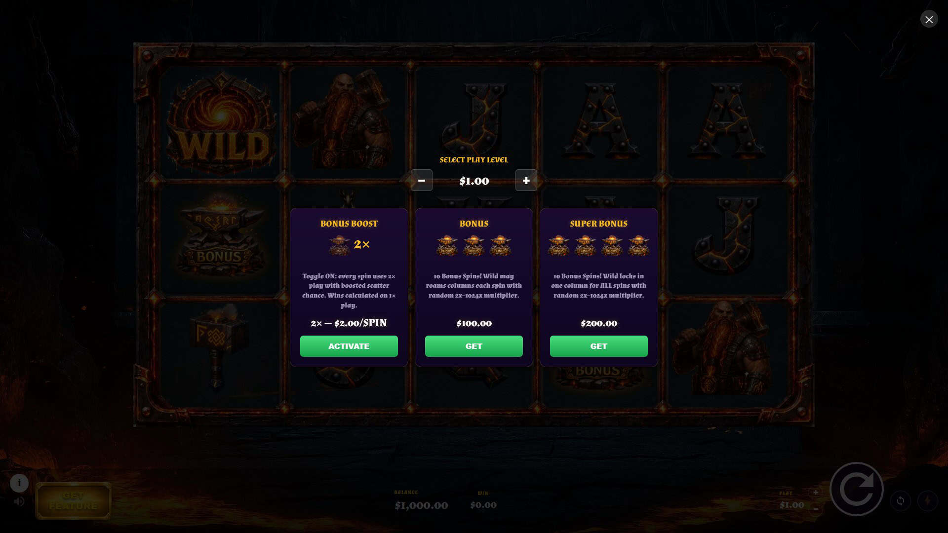 Molten Forge bonus buy menu