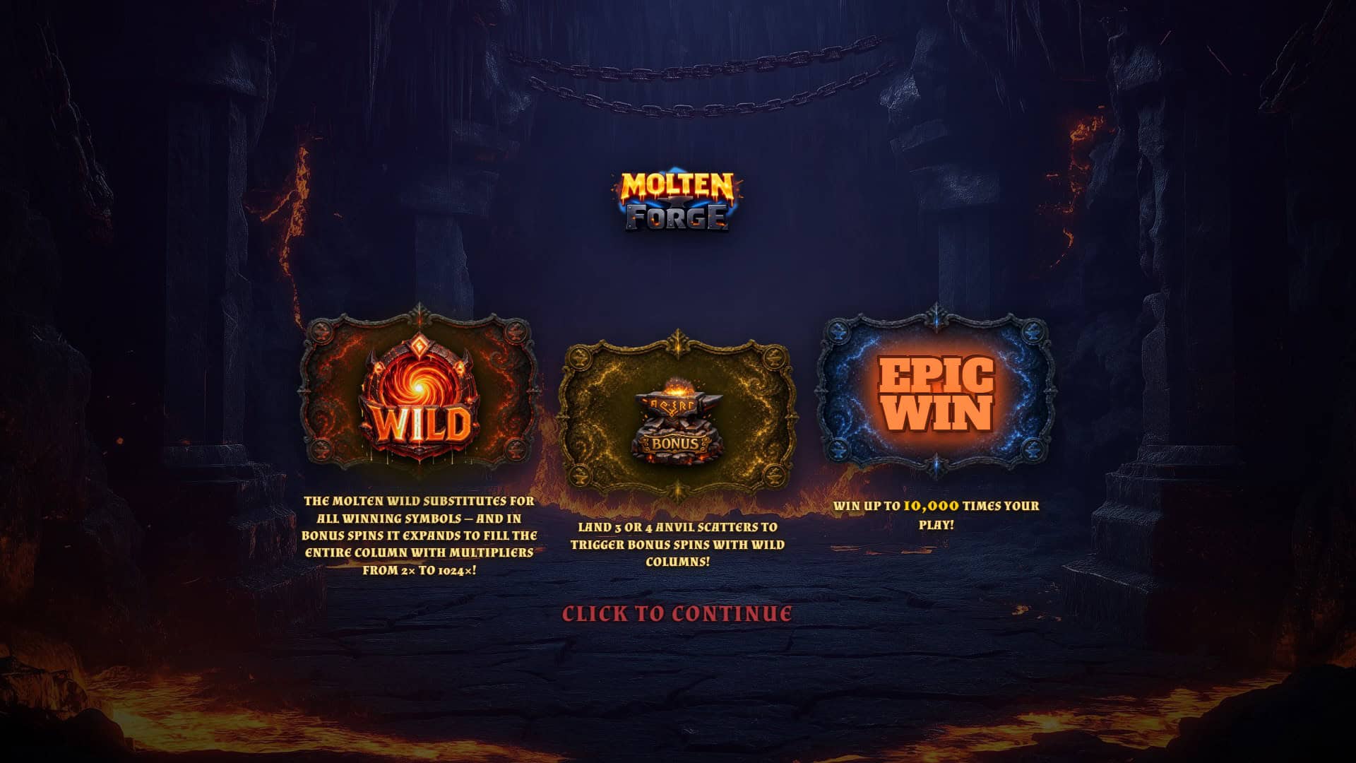 Molten Forge slot intro screen