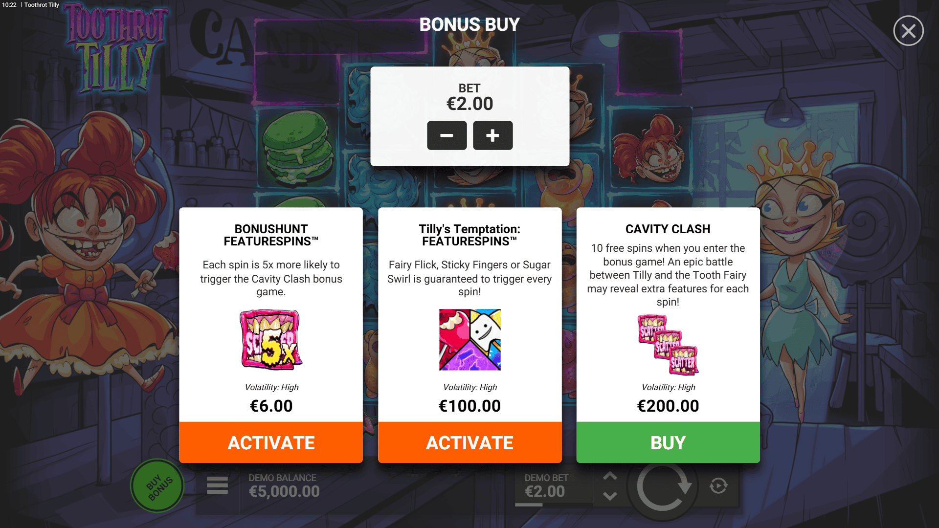 Toothrot Tilly bonus buy menu
