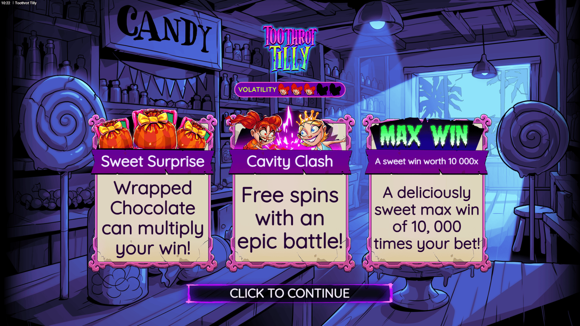 Toothrot Tilly slot intro screen