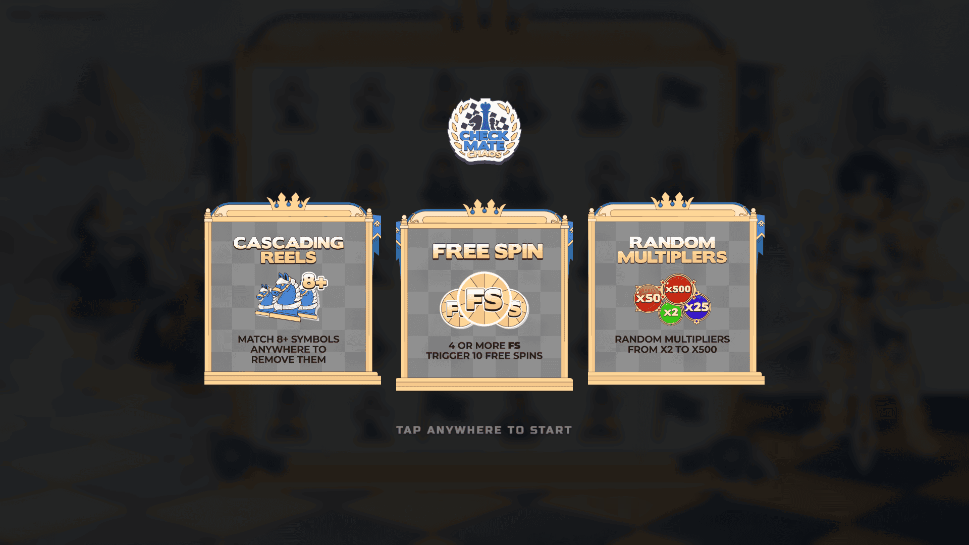 CheckMate Chaos slot intro screen
