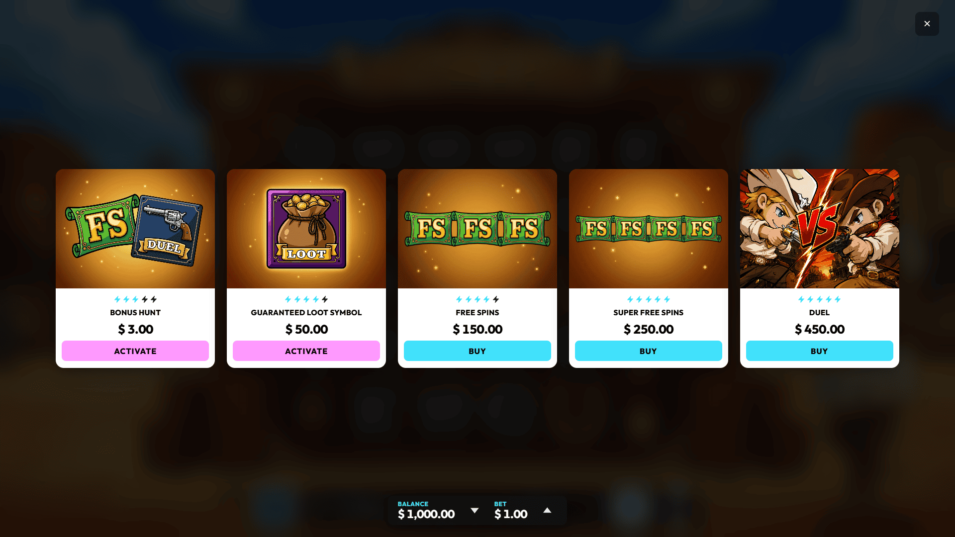 Outlaws Rose bonus buy menu