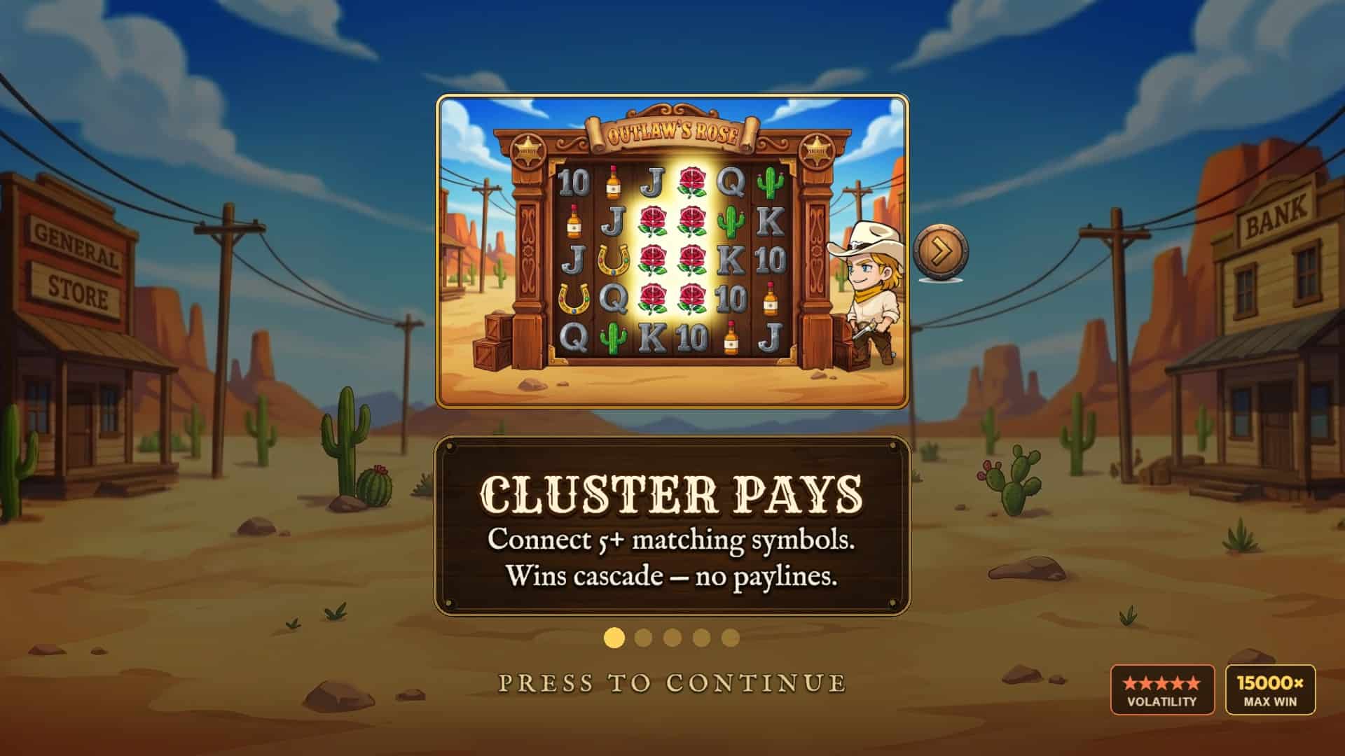 Outlaws Rose slot intro screen