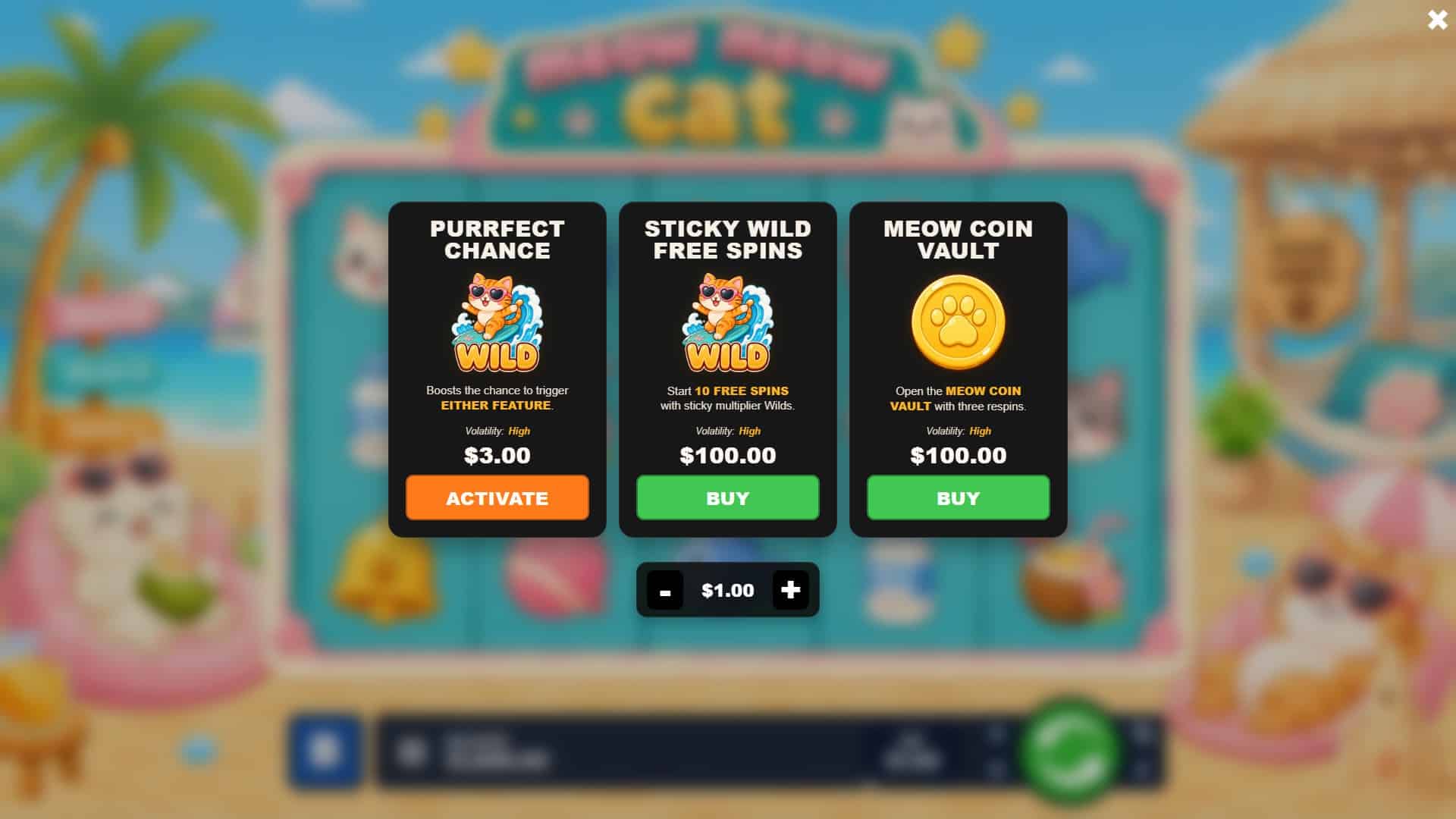 Pixi Cat bonus buy menu