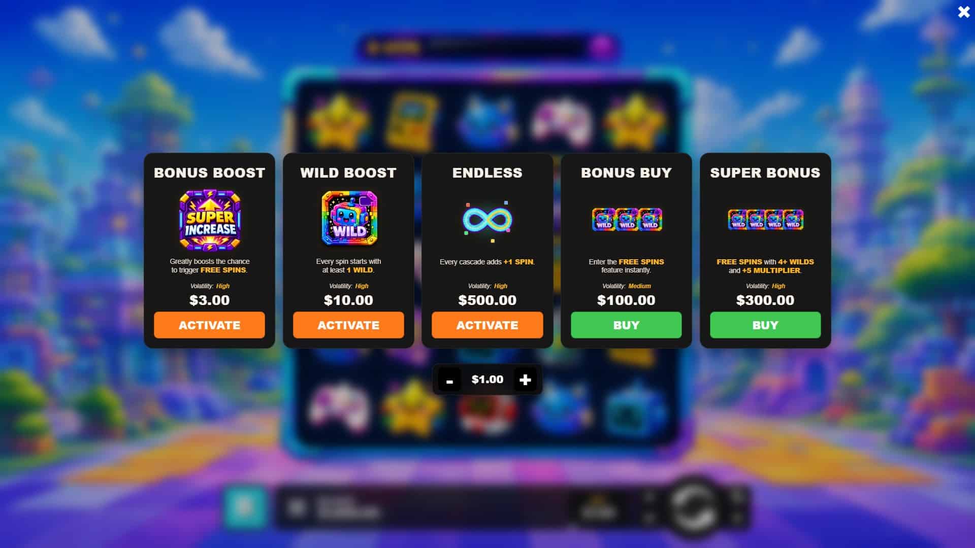 Pixi Drive bonus buy menu