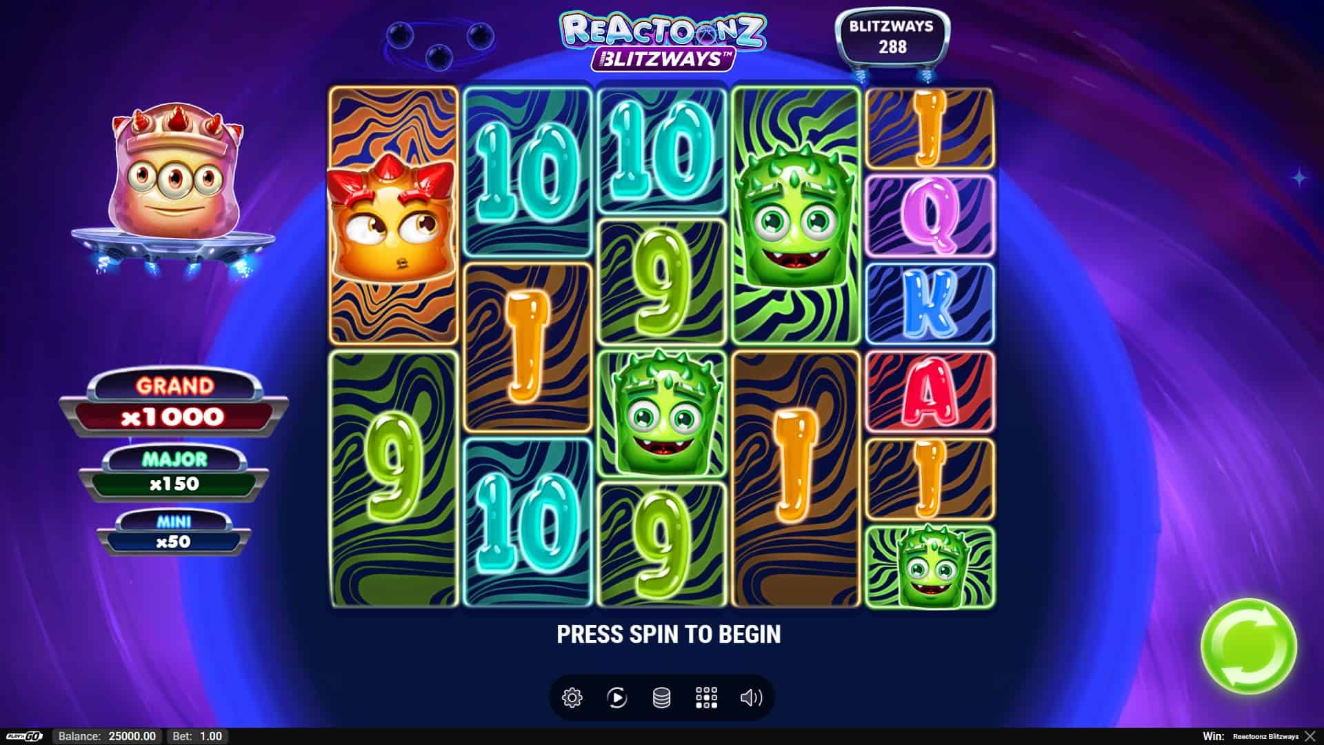 Reactoonz Blitzways slot gameplay reels