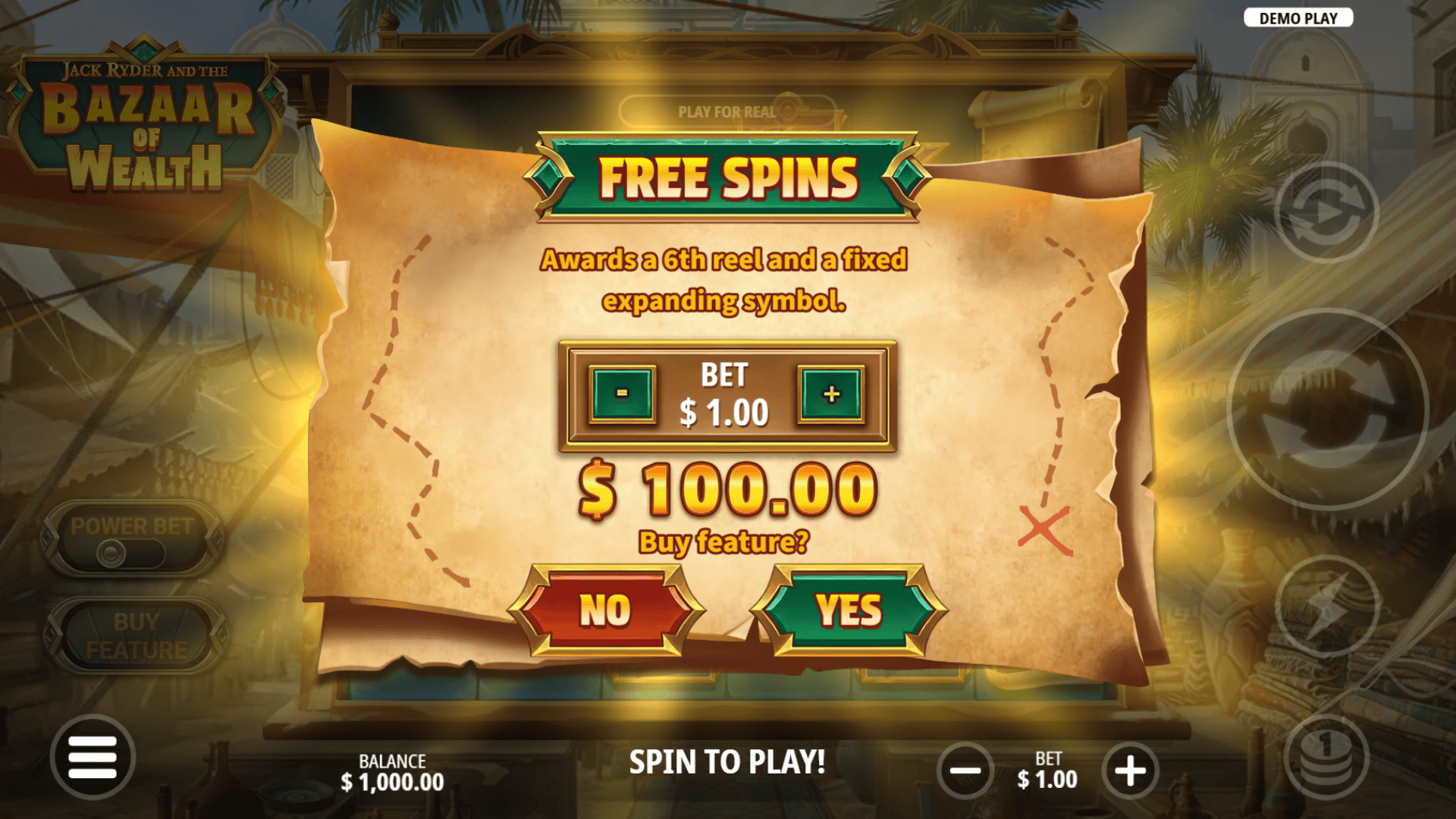Jack Ryder and the Bazaar of Wealth bonus buy menu