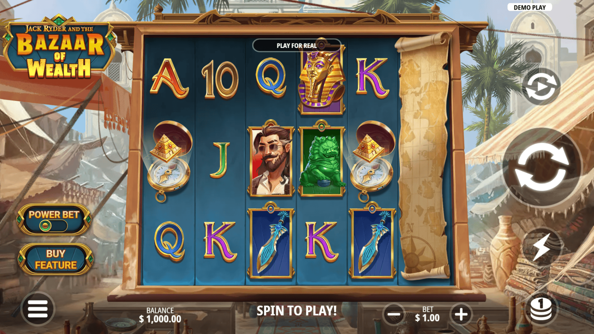 Jack Ryder and the Bazaar of Wealth slot gameplay reels