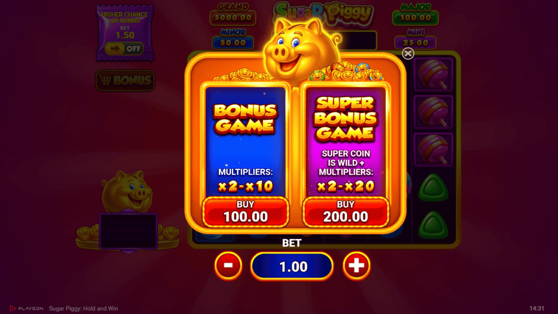 Sugar Piggy bonus buy menu