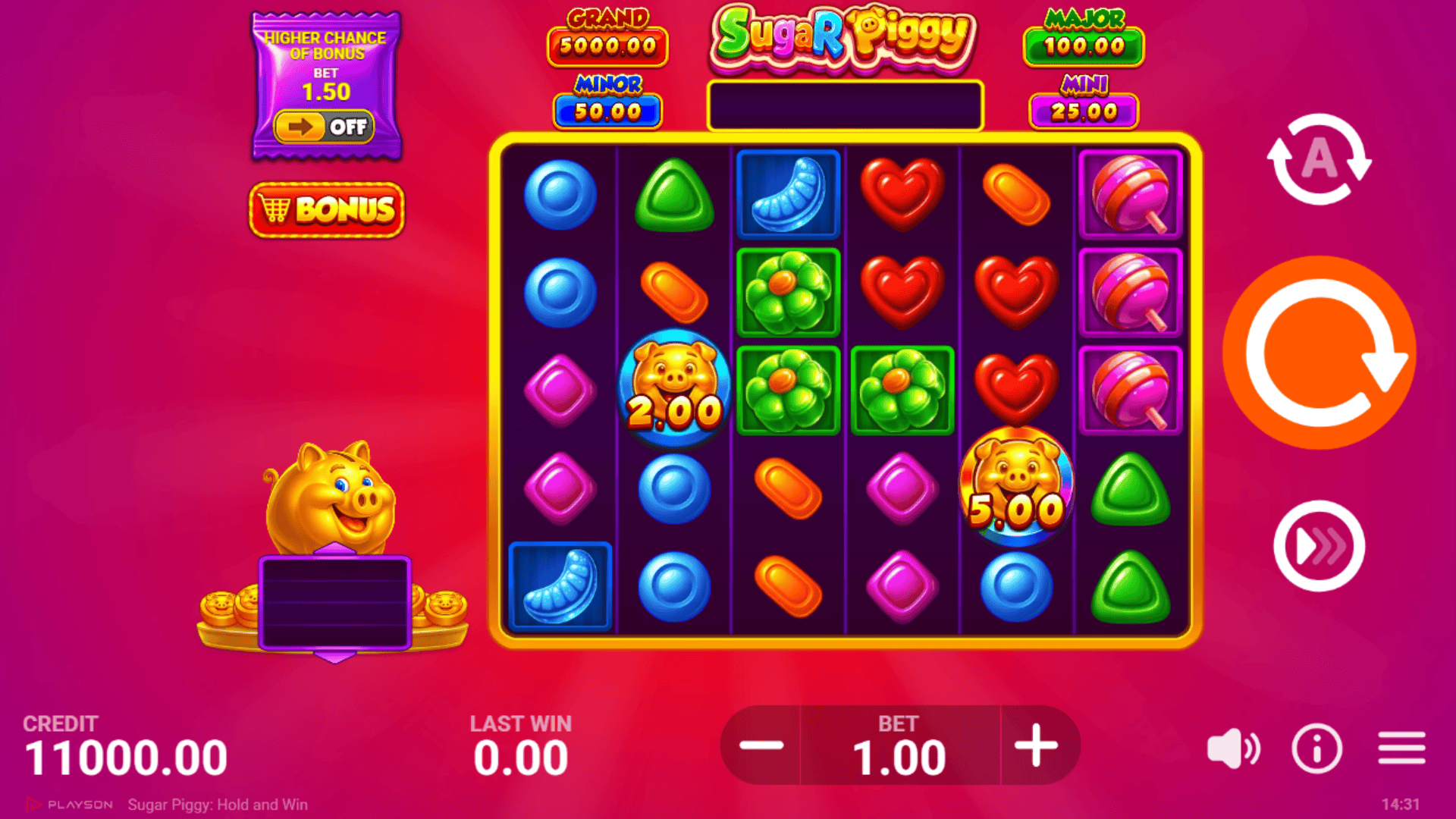 Sugar Piggy slot gameplay reels