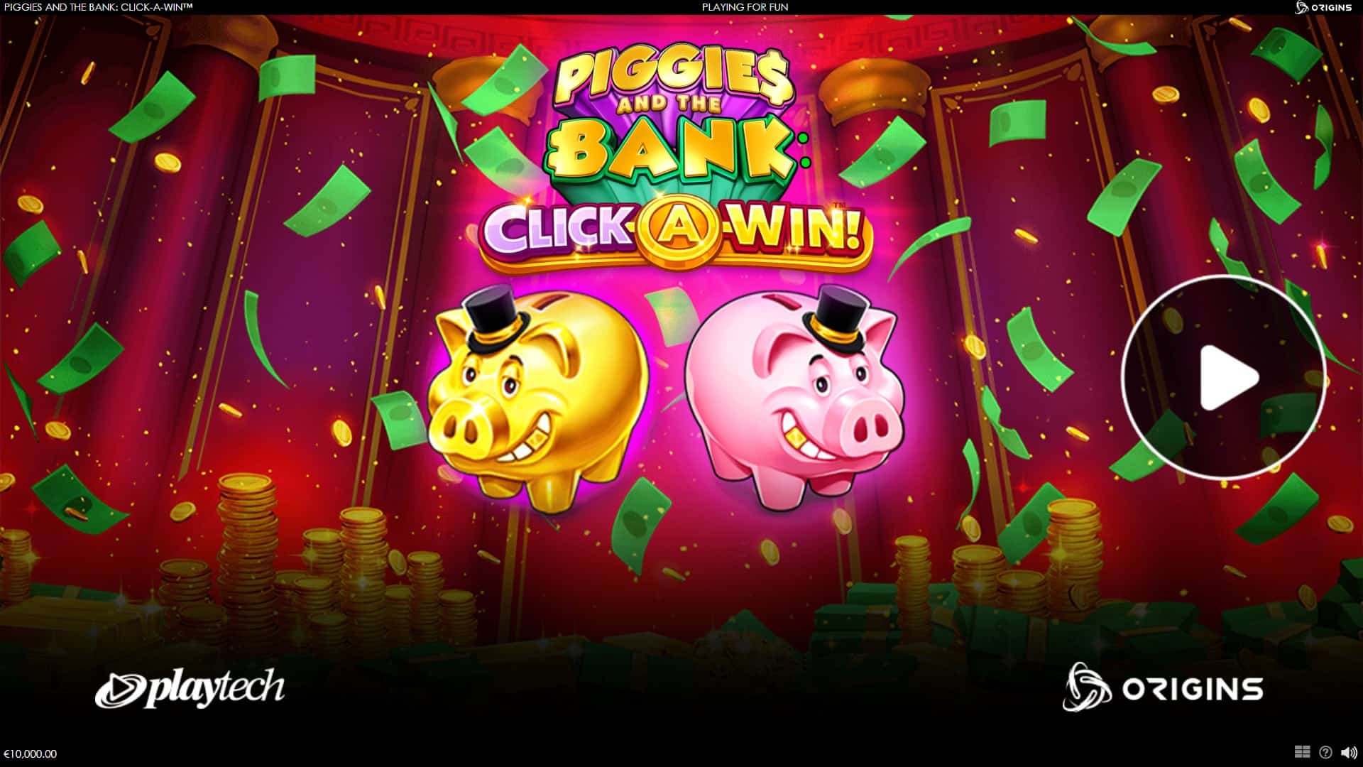 Piggies and the Bank Click-A-Win slot intro screen