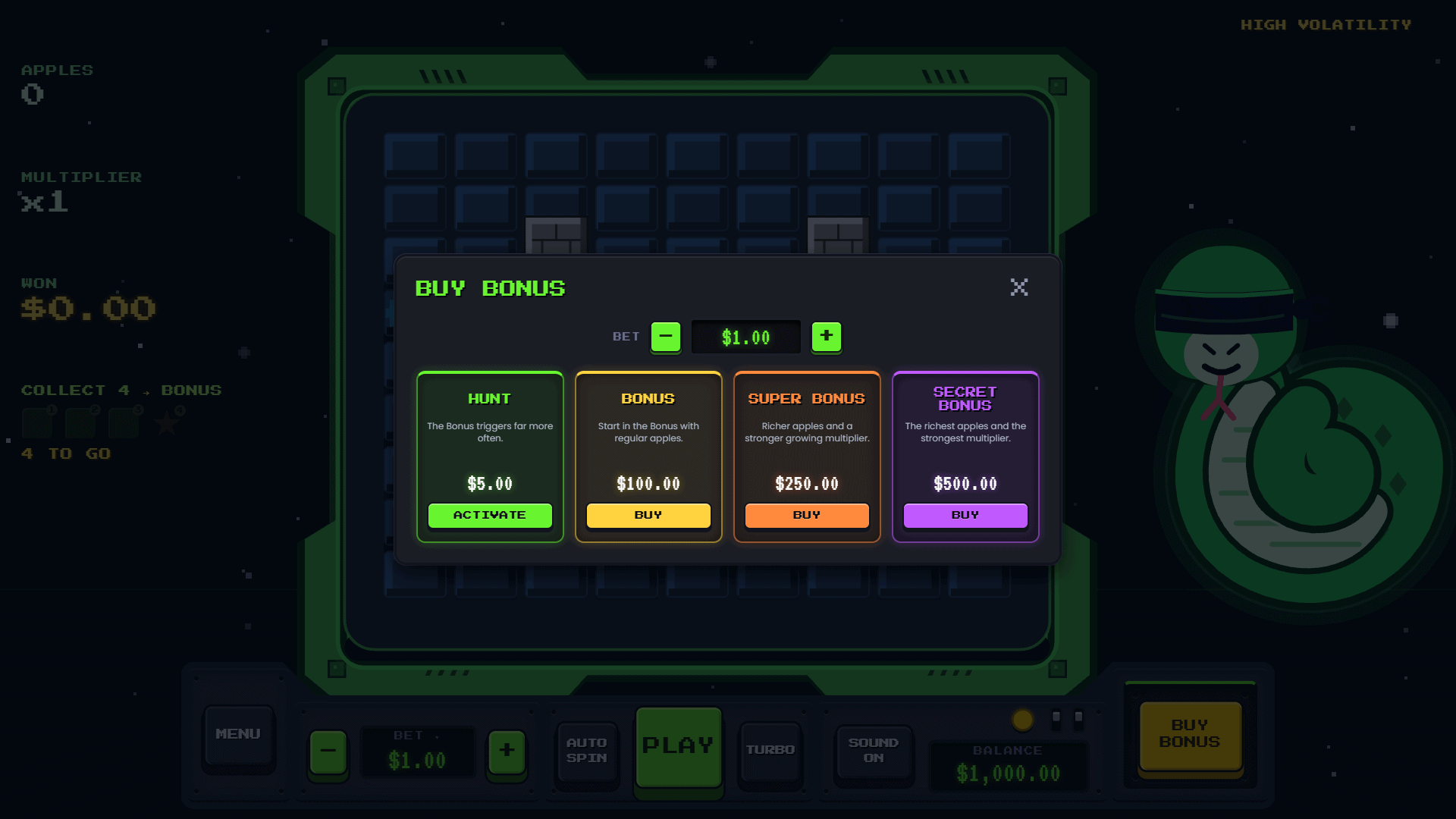 Absolute Snake bonus buy menu