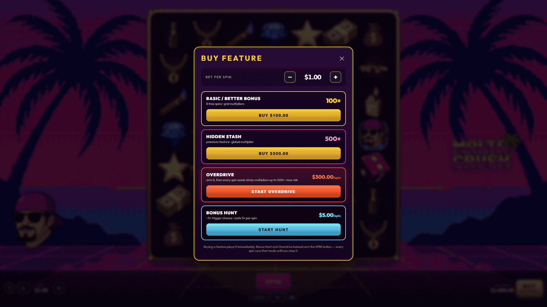 Malta Crush bonus buy menu