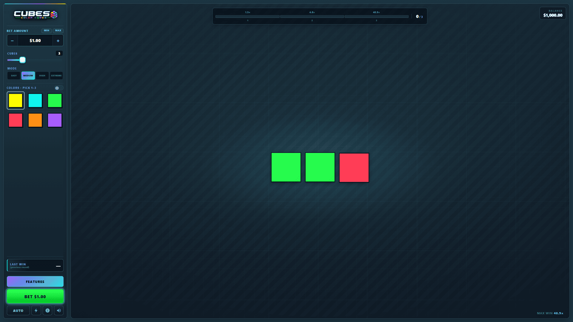 Cubes: Colors slot gameplay reels