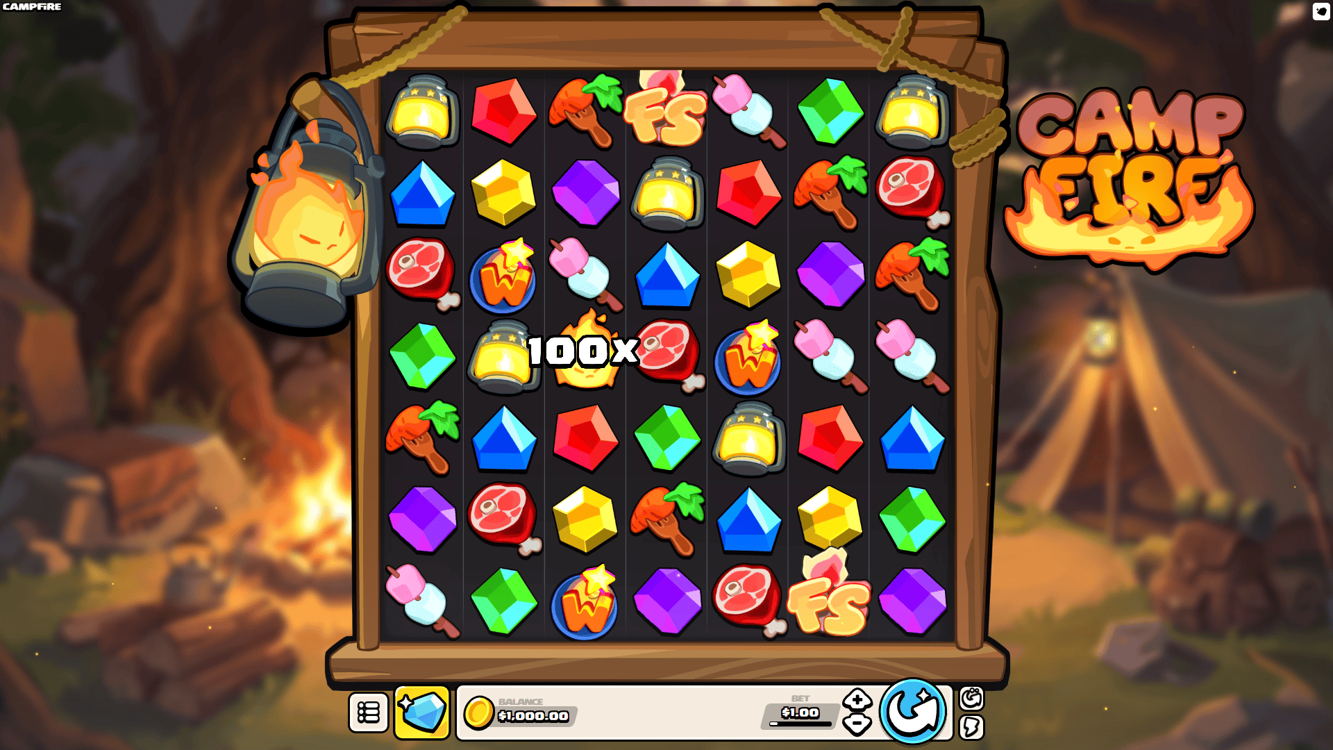 Campfire slot gameplay reels