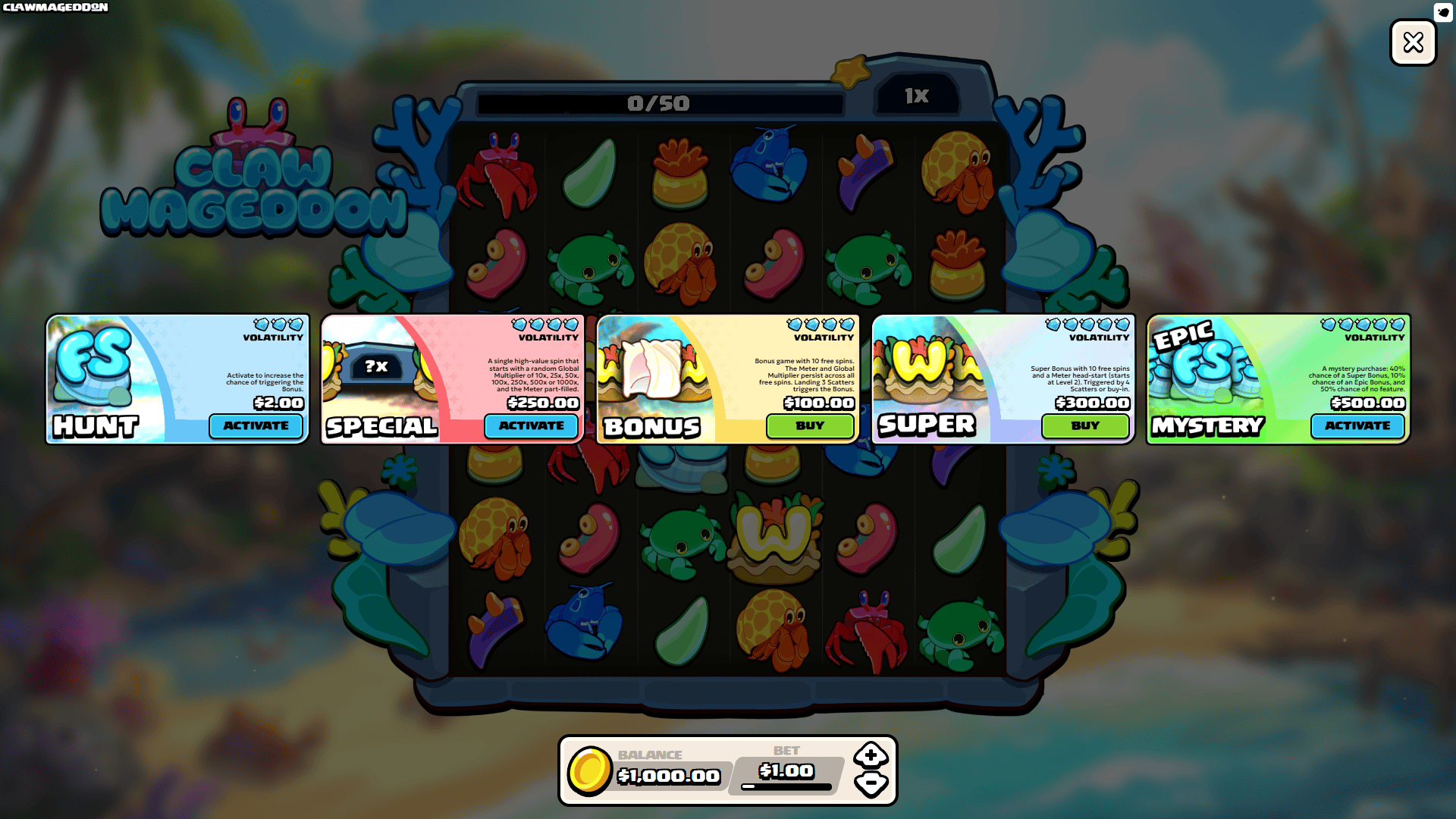 Clawmageddon bonus buy menu