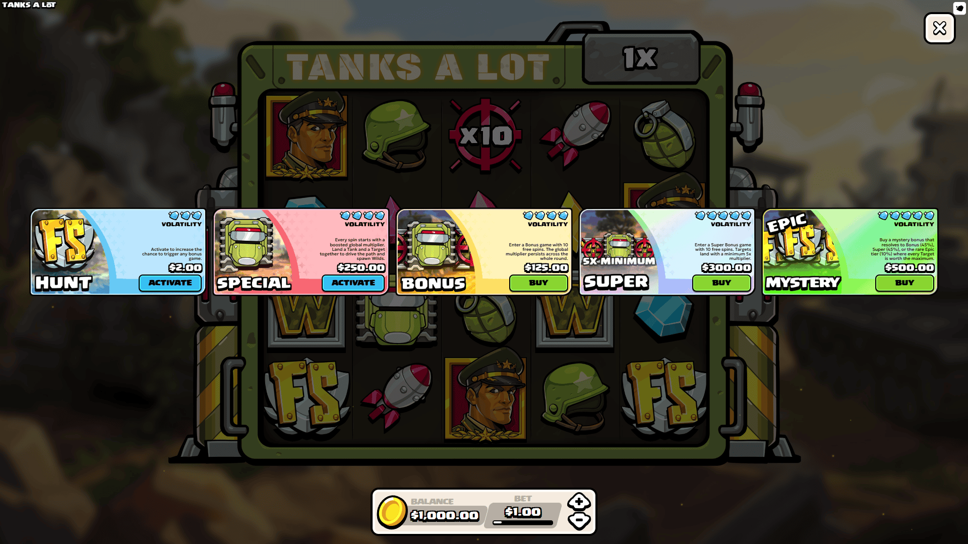Tanks a Lot bonus buy menu