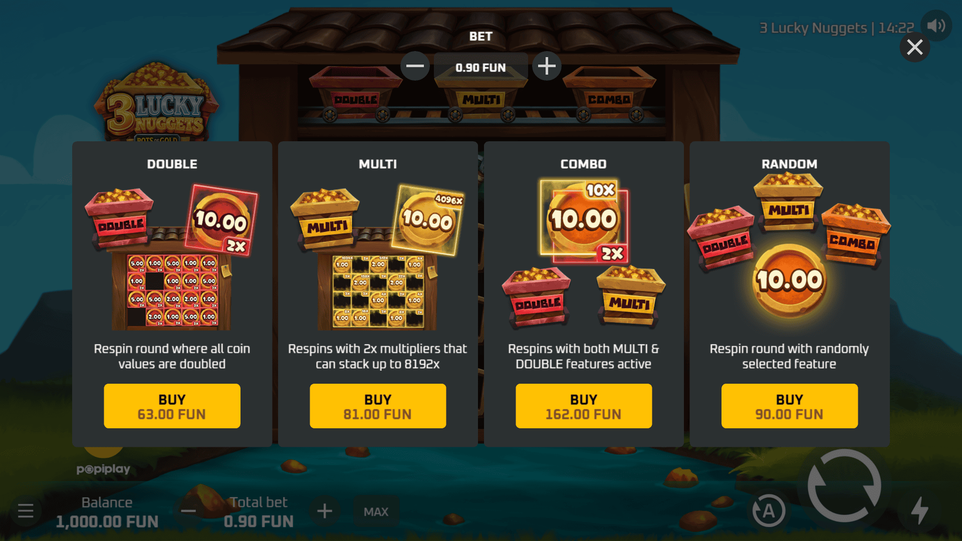 3 Lucky Nuggets bonus buy menu