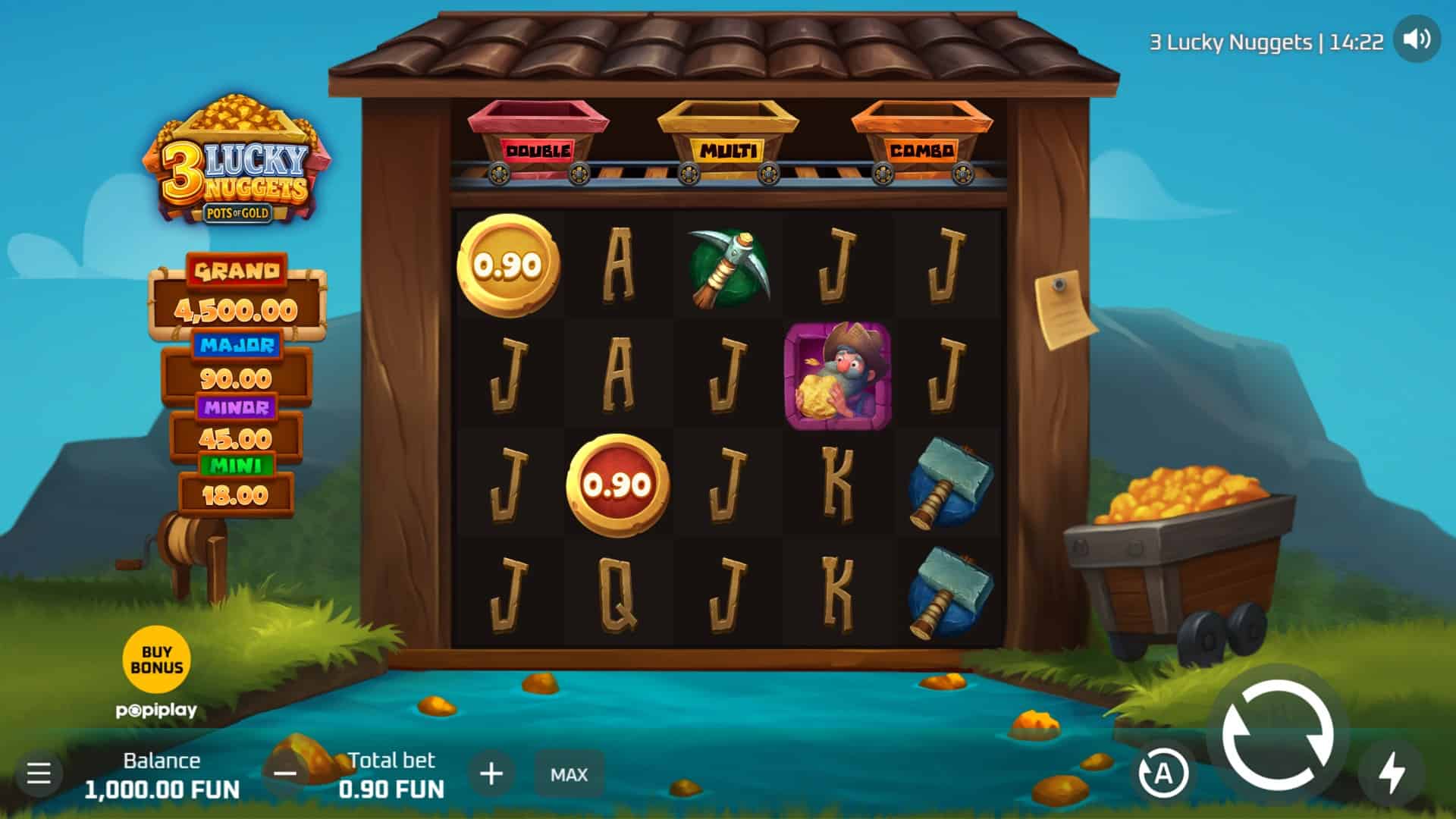 3 Lucky Nuggets slot gameplay reels