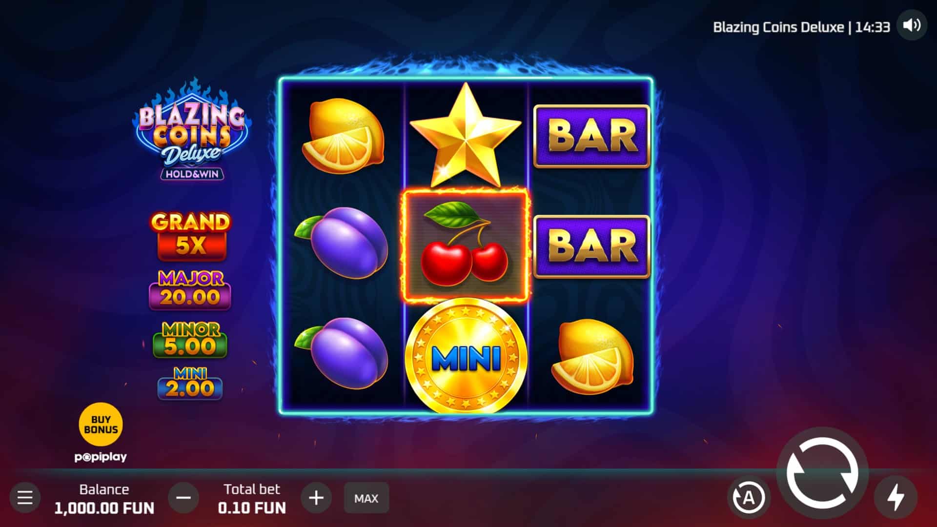 Blazing Coins Deluxe slot gameplay reels