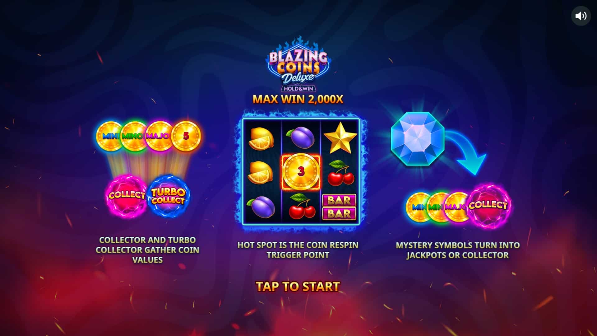 Blazing Coins Deluxe slot intro screen