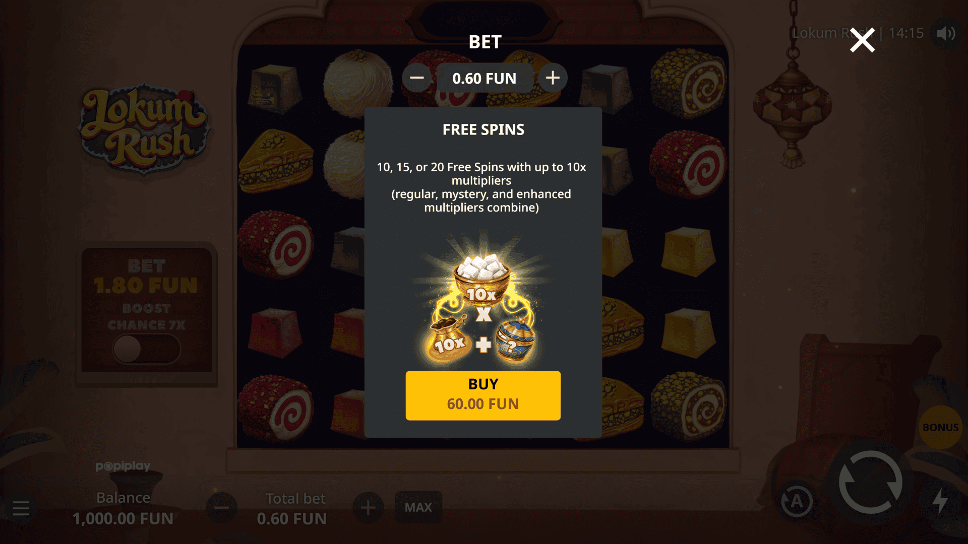 Lokum Rush bonus buy menu