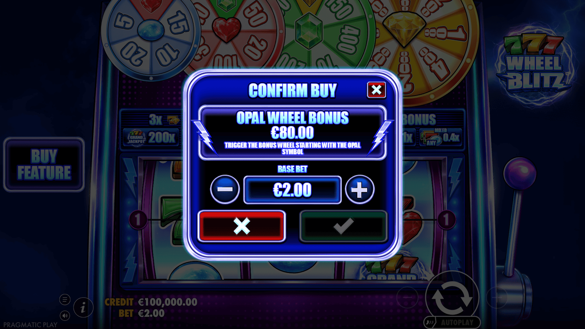 777 Wheel Blitz bonus buy menu