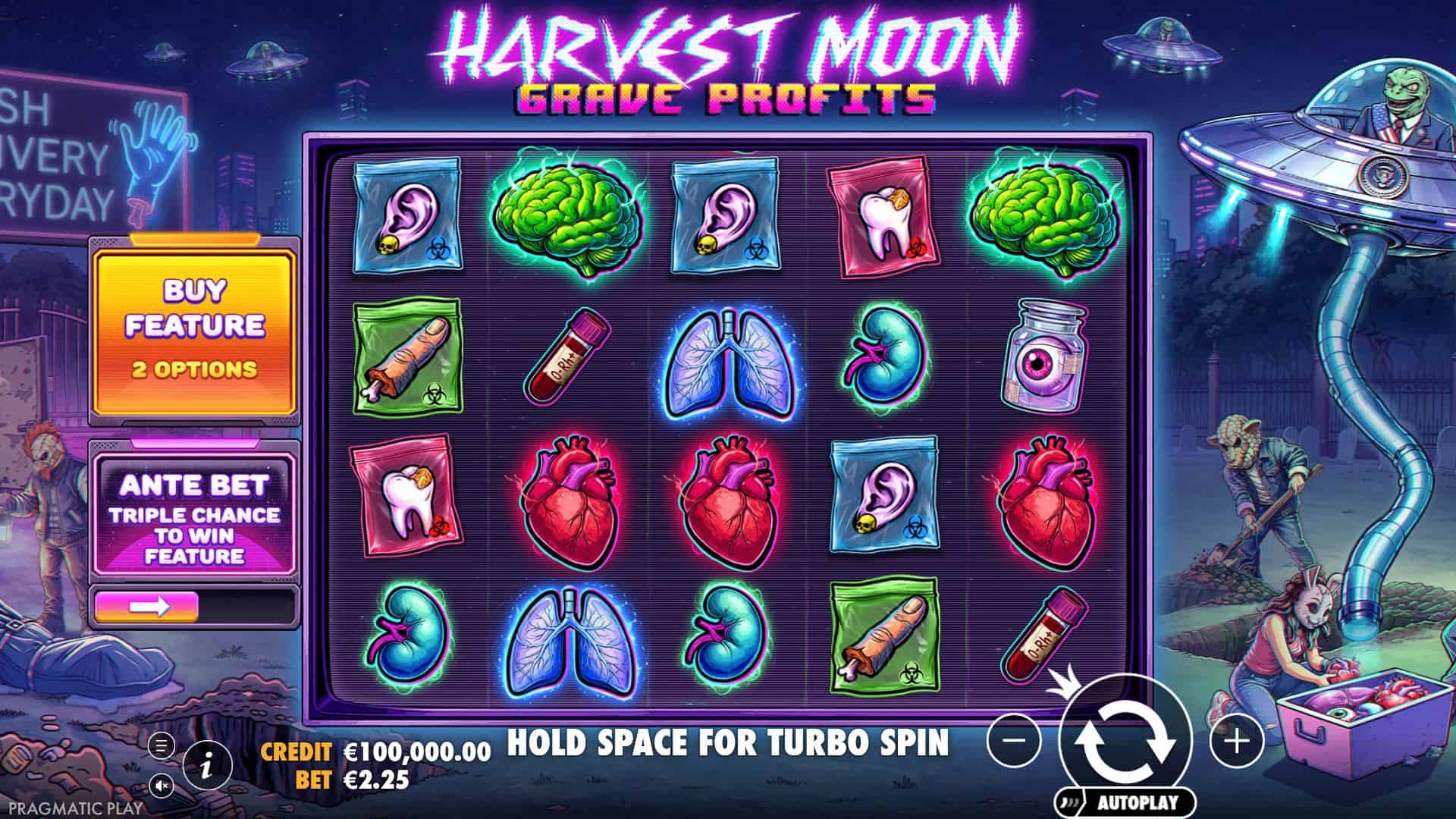 Harvest Moon Grave Profits slot gameplay reels