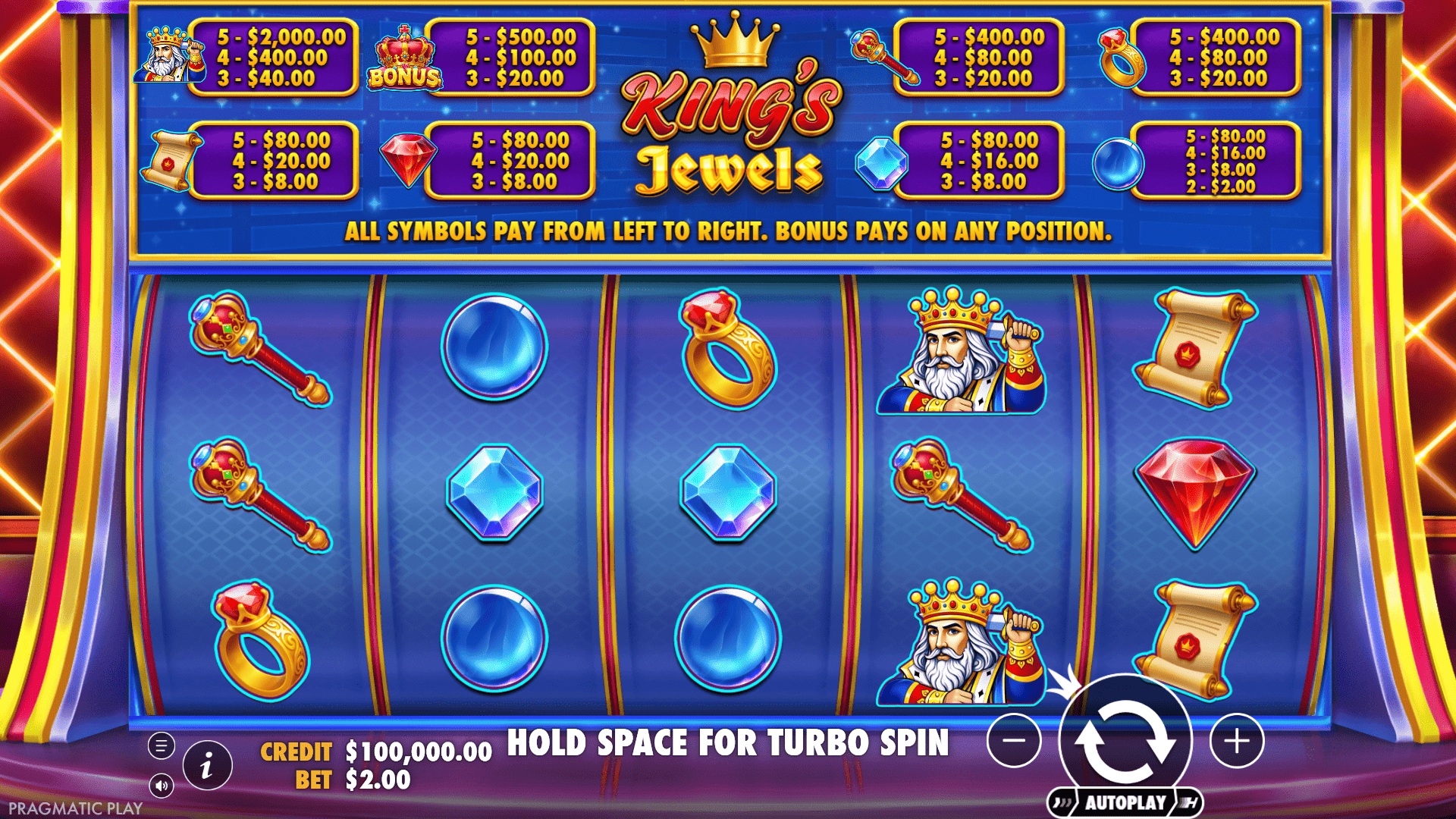 King's Jewels slot gameplay reels