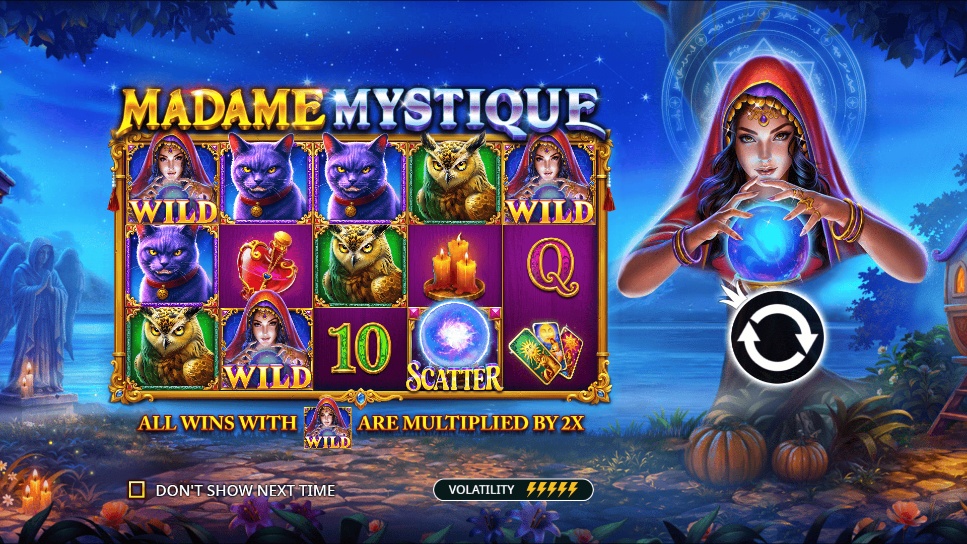 Madame Mystique slot intro screen