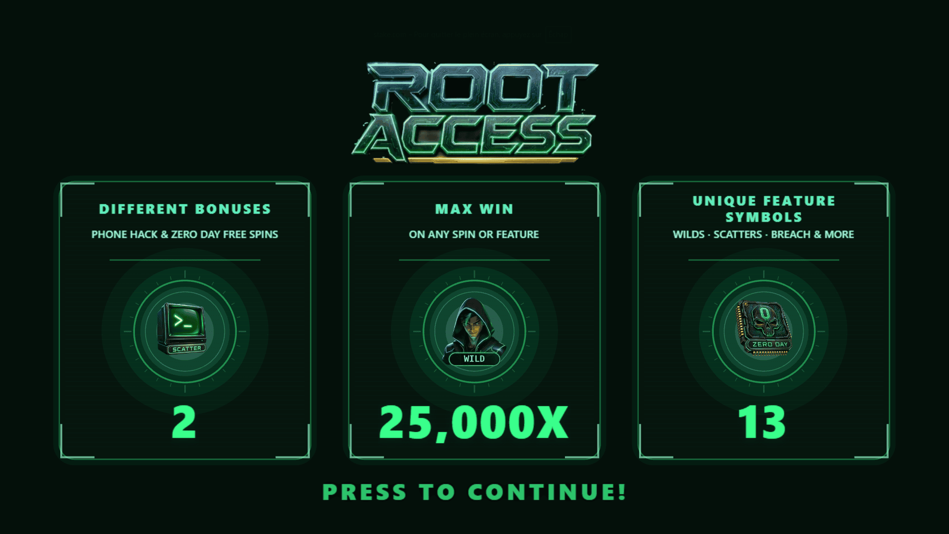 Root Access slot intro screen