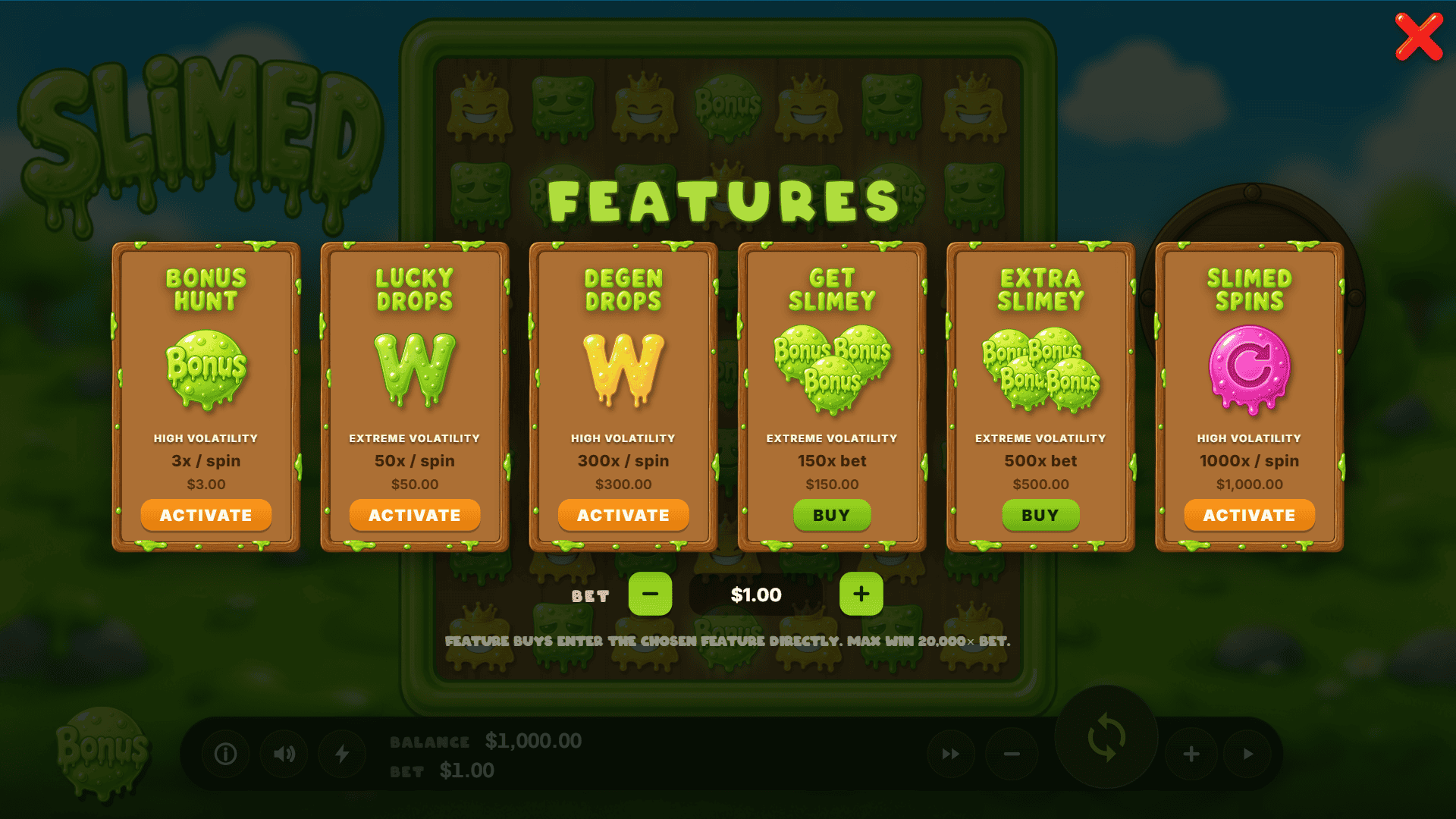 Slimed bonus buy menu