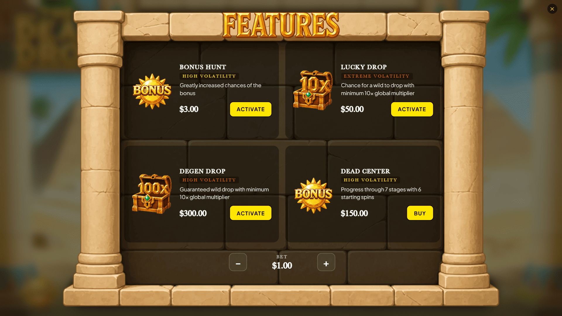 The Dead Drop bonus buy menu