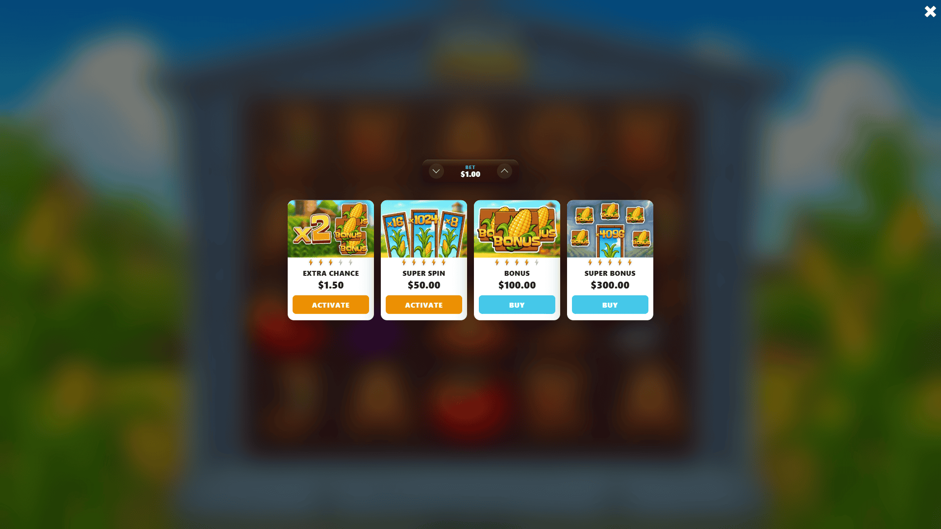 Wild Corn bonus buy menu