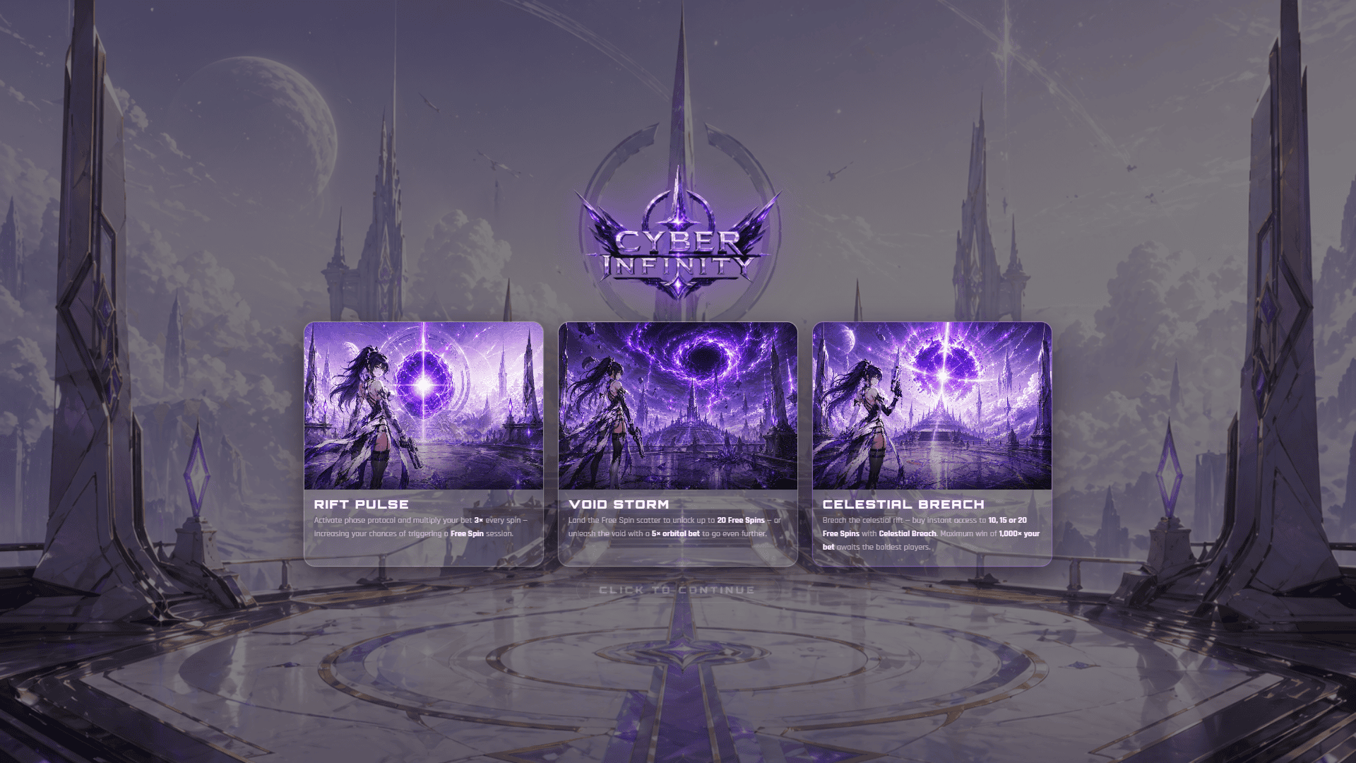 Cyber Infinity slot intro screen
