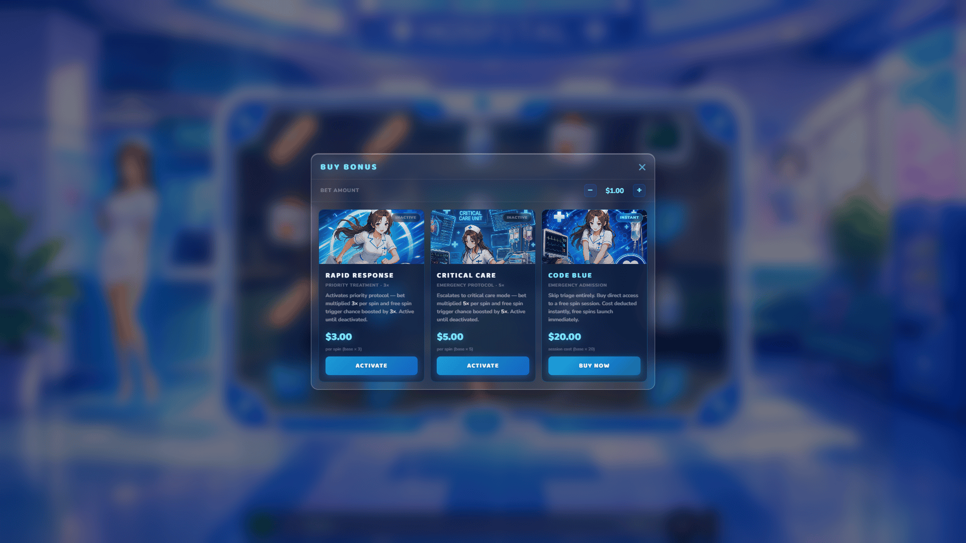 Infinity Health bonus buy menu