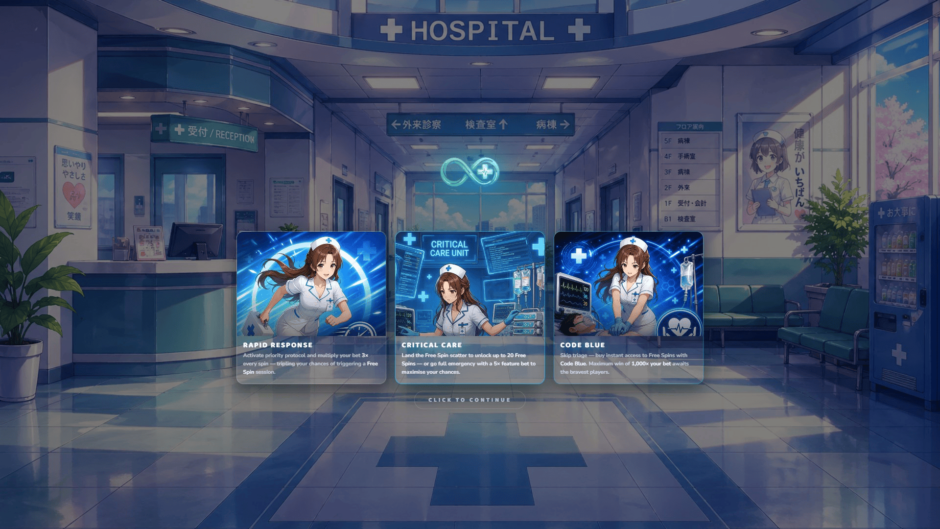 Infinity Health slot intro screen