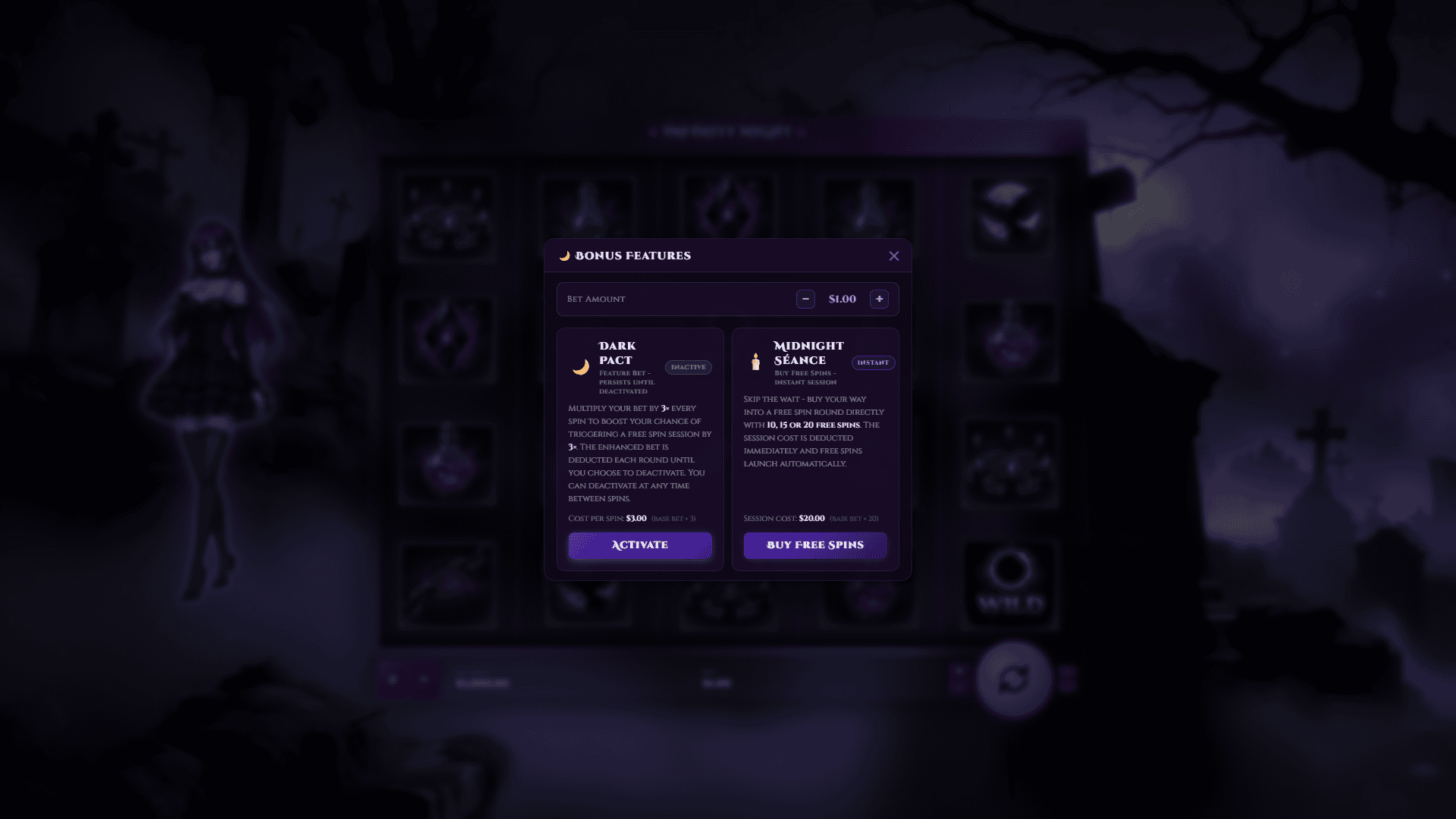 Infinity Night bonus buy menu