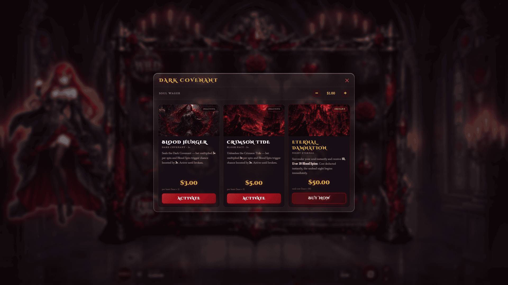 Vamp Infinity bonus buy menu