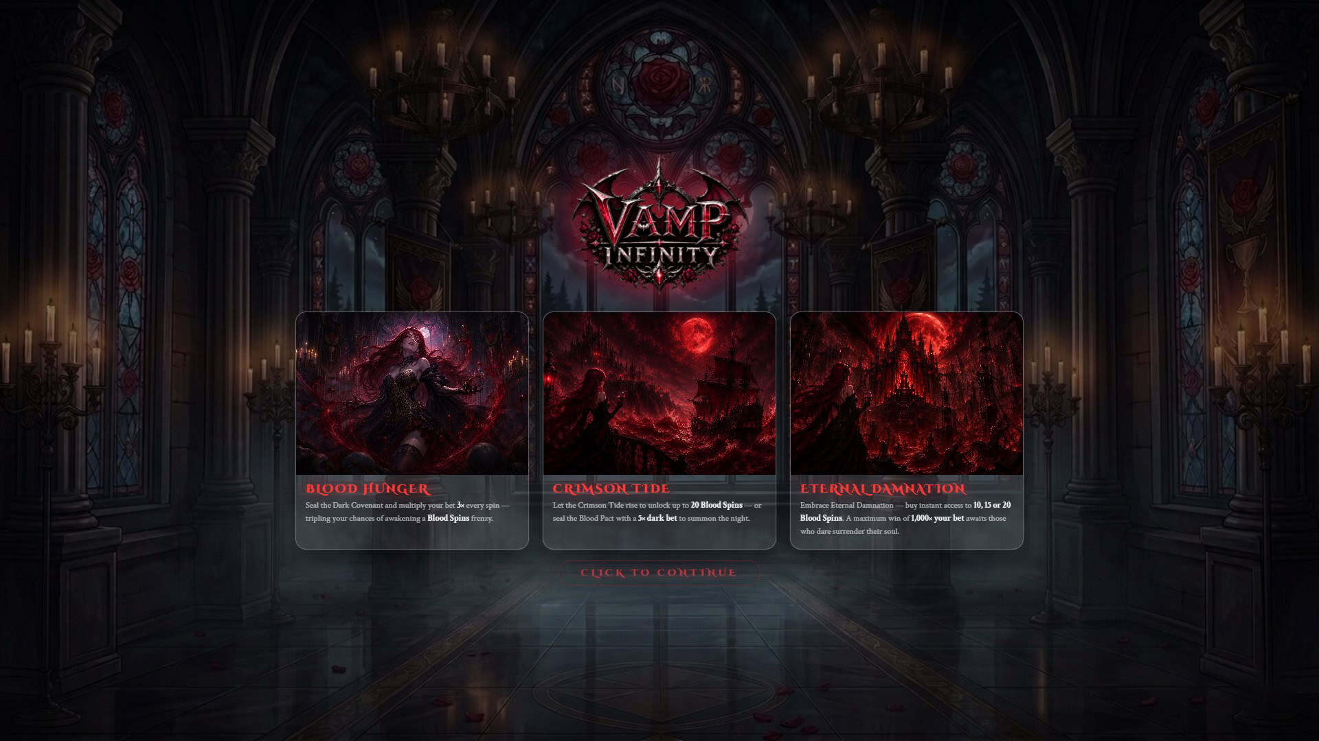 Vamp Infinity slot intro screen