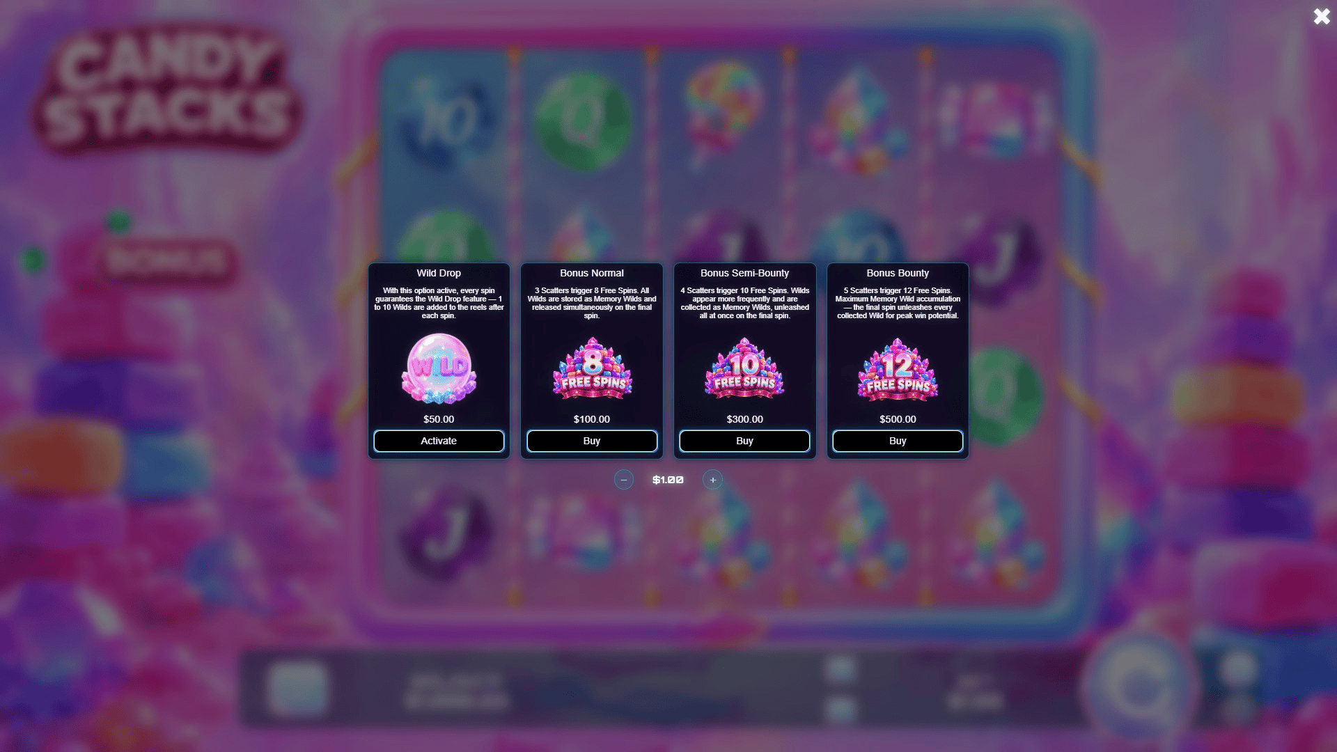CandyStacks bonus buy menu
