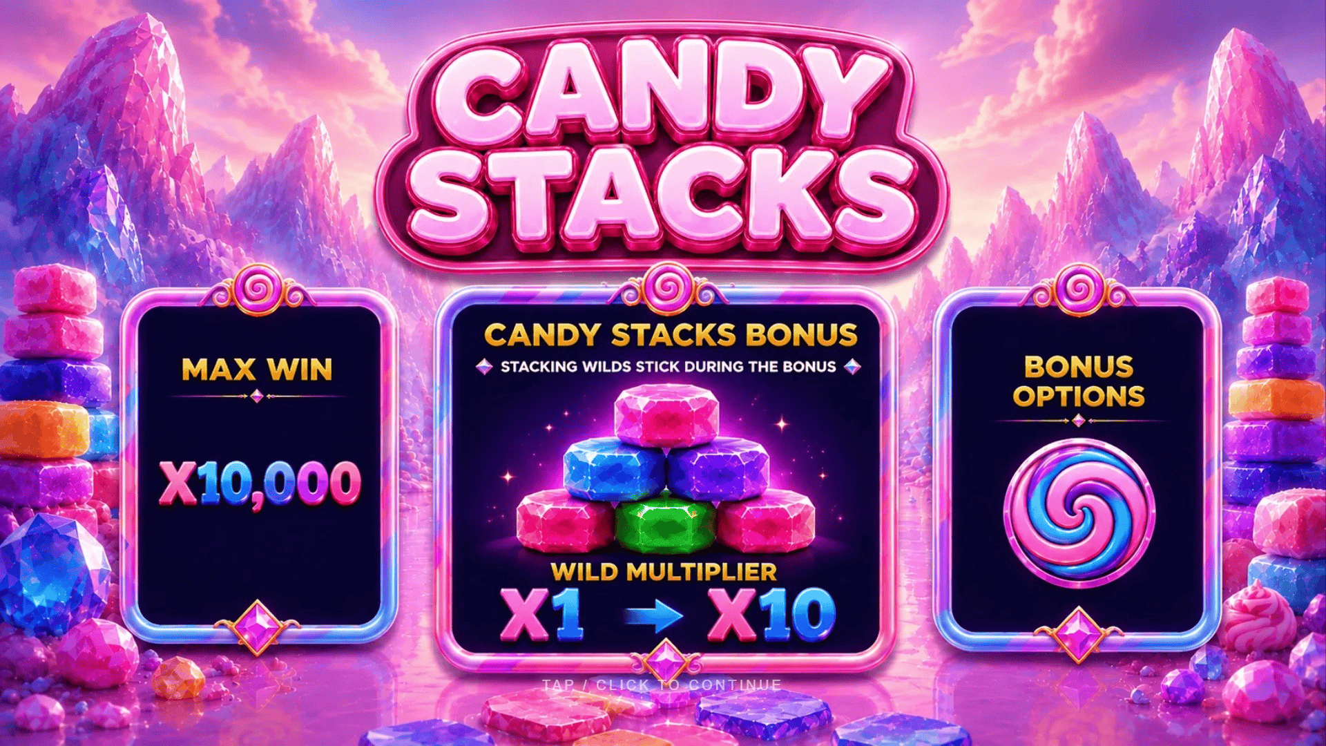 CandyStacks slot intro screen