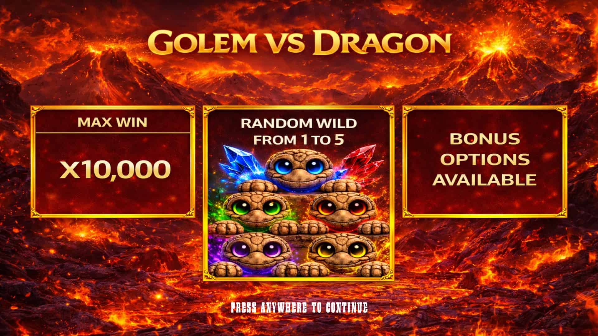 Golem vs Dragon slot intro screen
