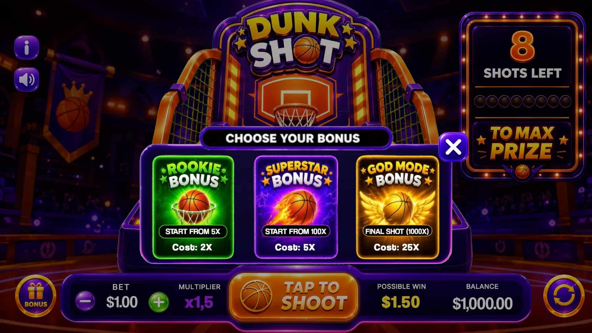 Dunk Shot bonus buy menu